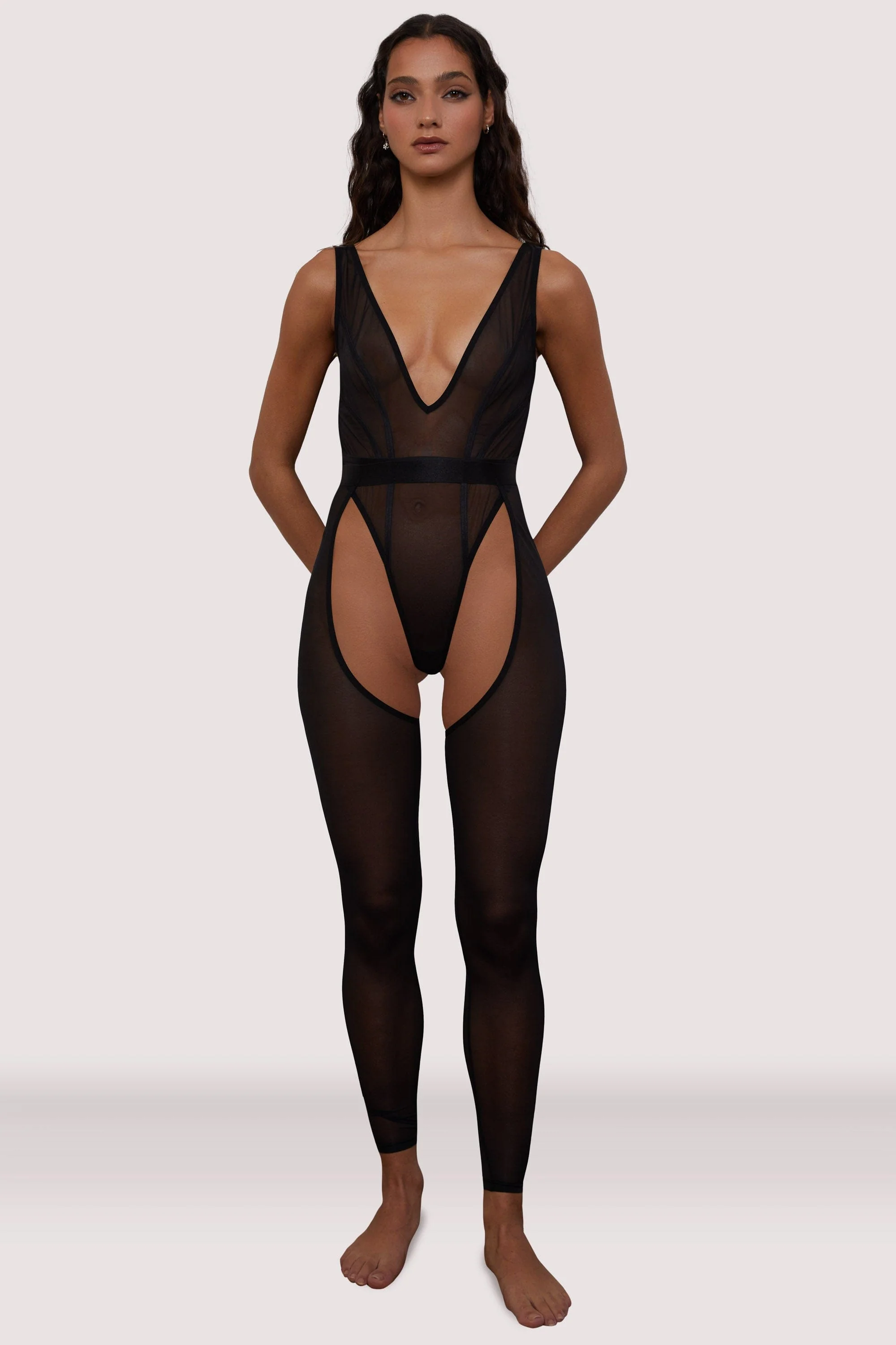 Gigi Black Mesh Festival Catsuit - Image 3