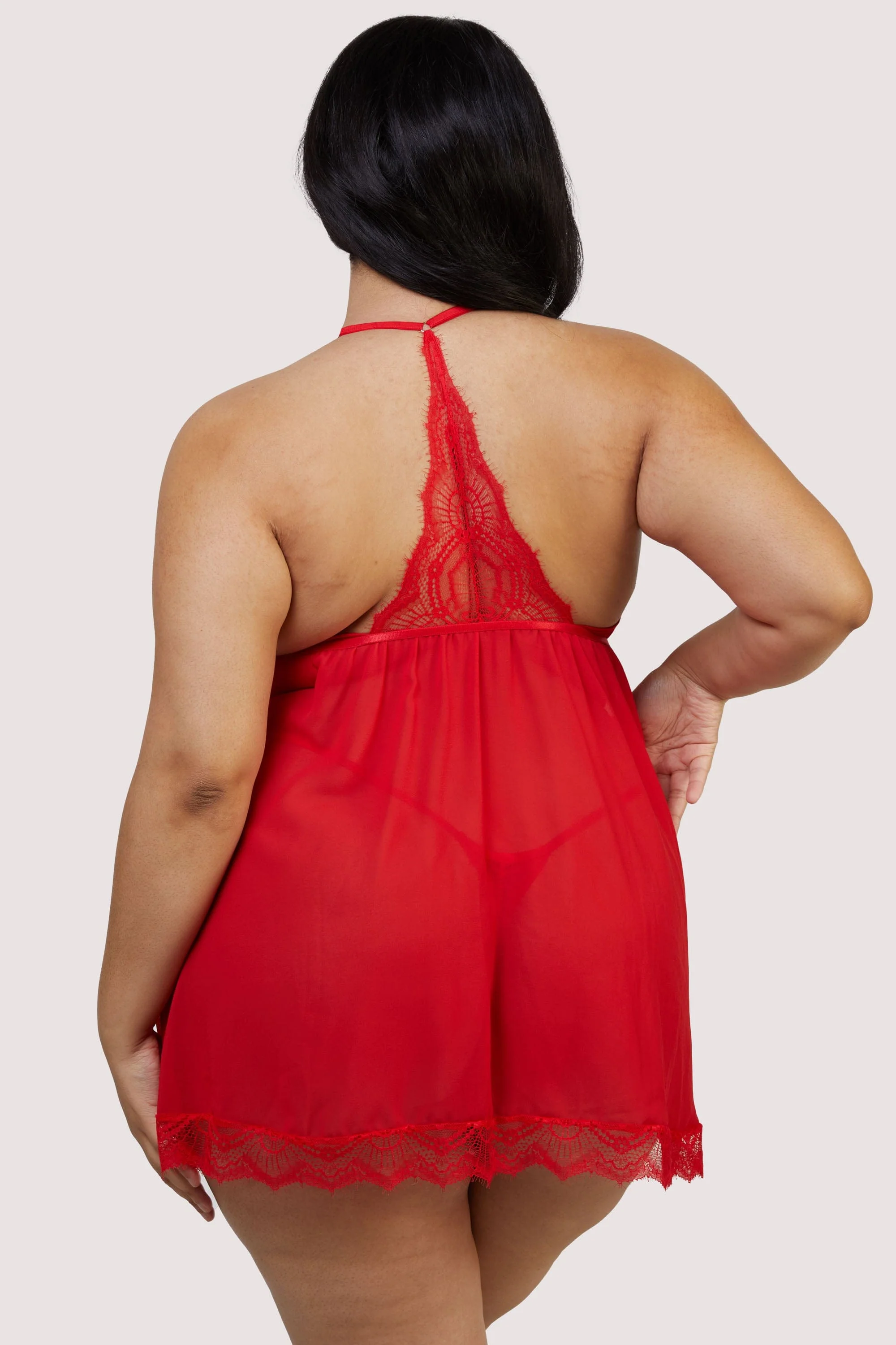 Adele Red Eyelash Lace Babydoll and Thong Set - Image 2