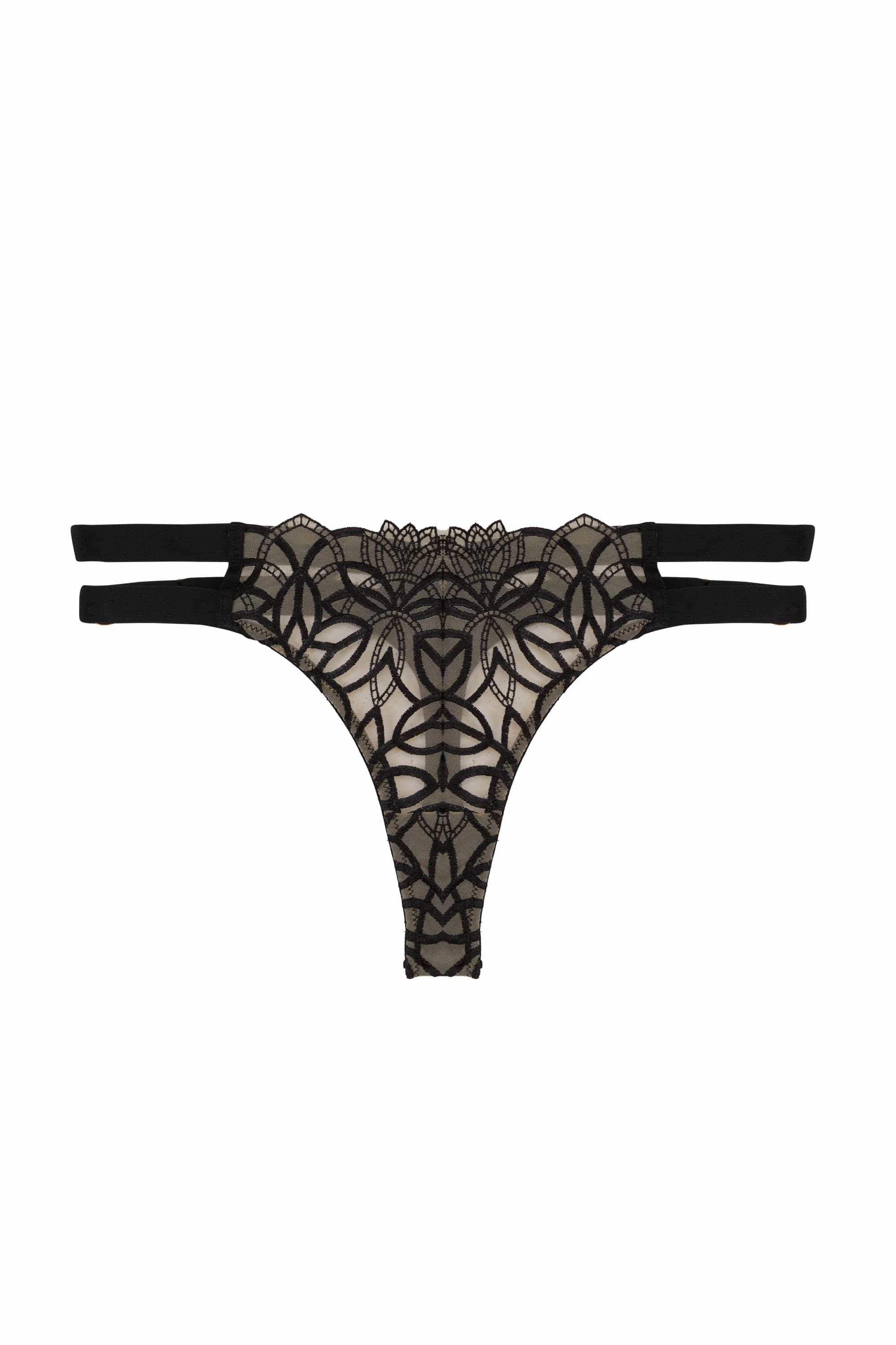 Aisha Black Optical Embroidery Ring Thong - Image 5