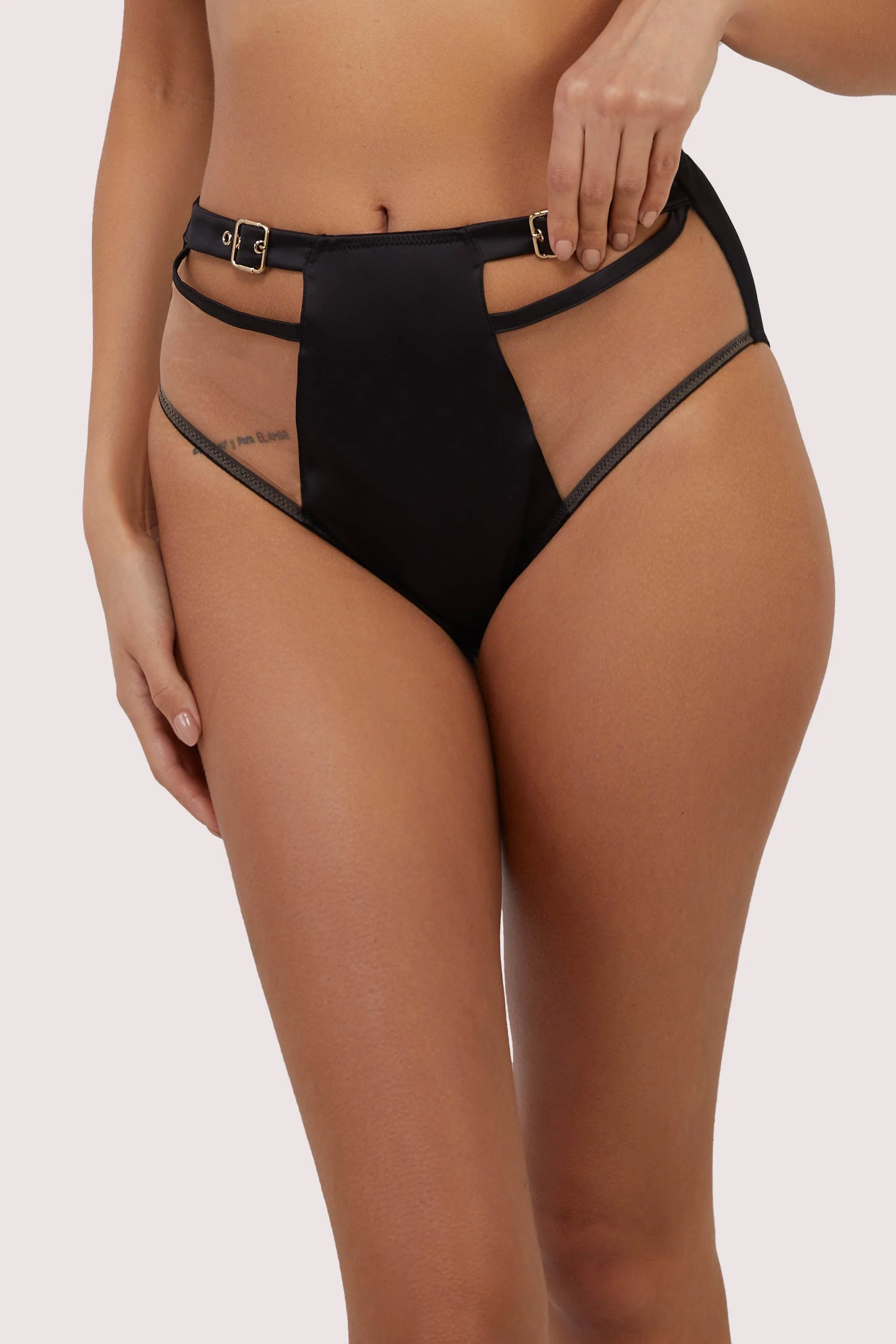 Alessia Black Satin and Illusion Mesh Buckled Set - Image 13