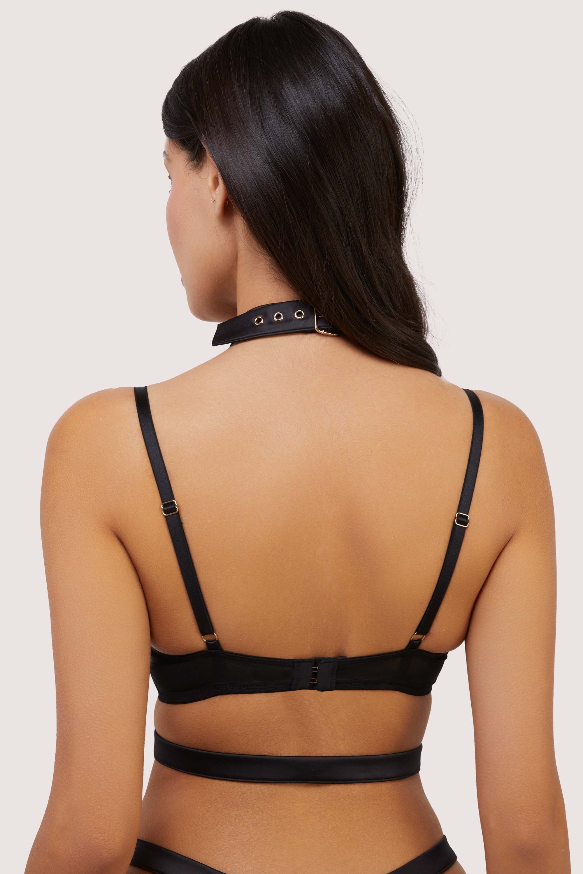 Alessia Black Satin and Illusion Mesh Buckled Set - Image 6