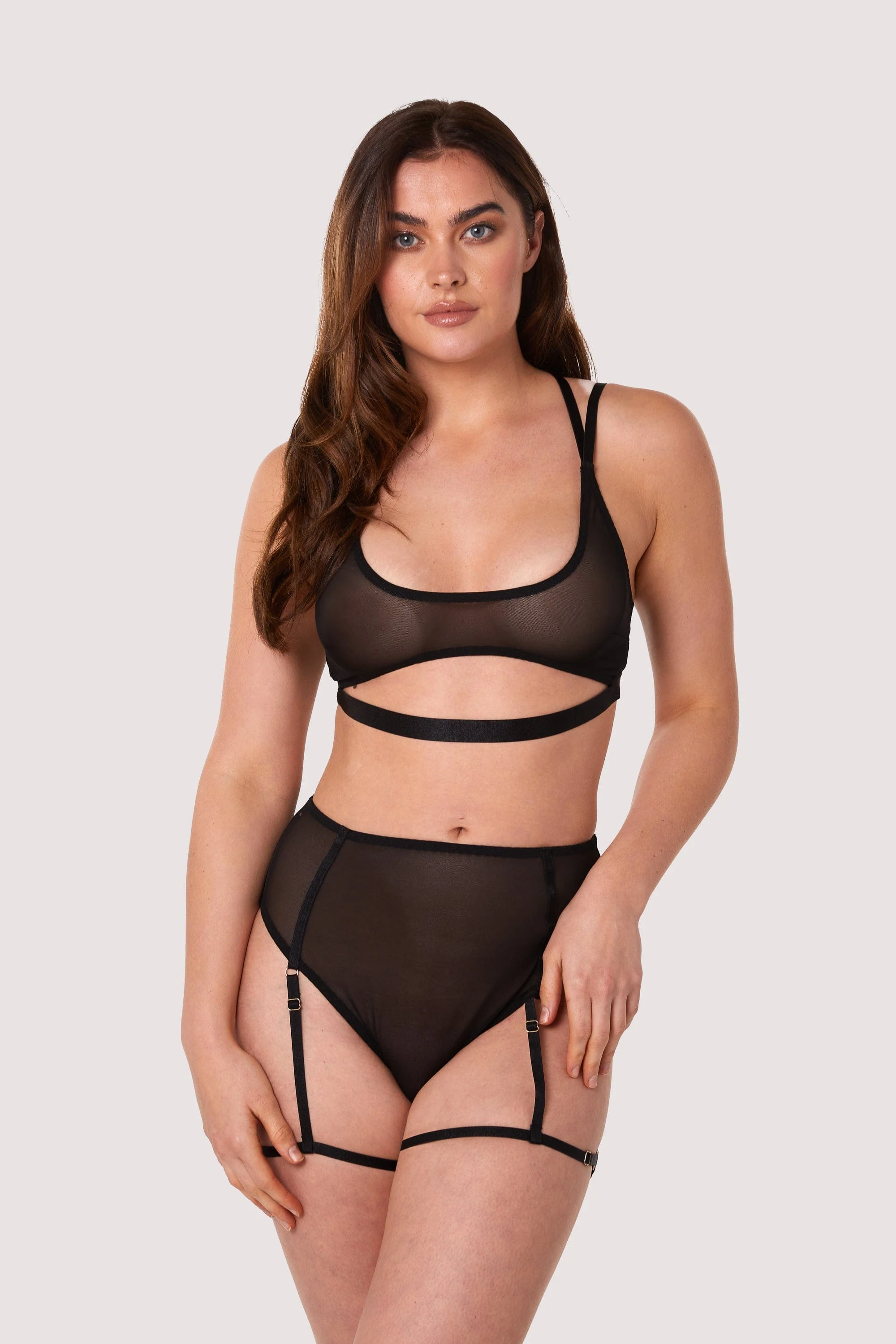 Alice Black Mesh Leg Harness High Waist Brief - Image 3