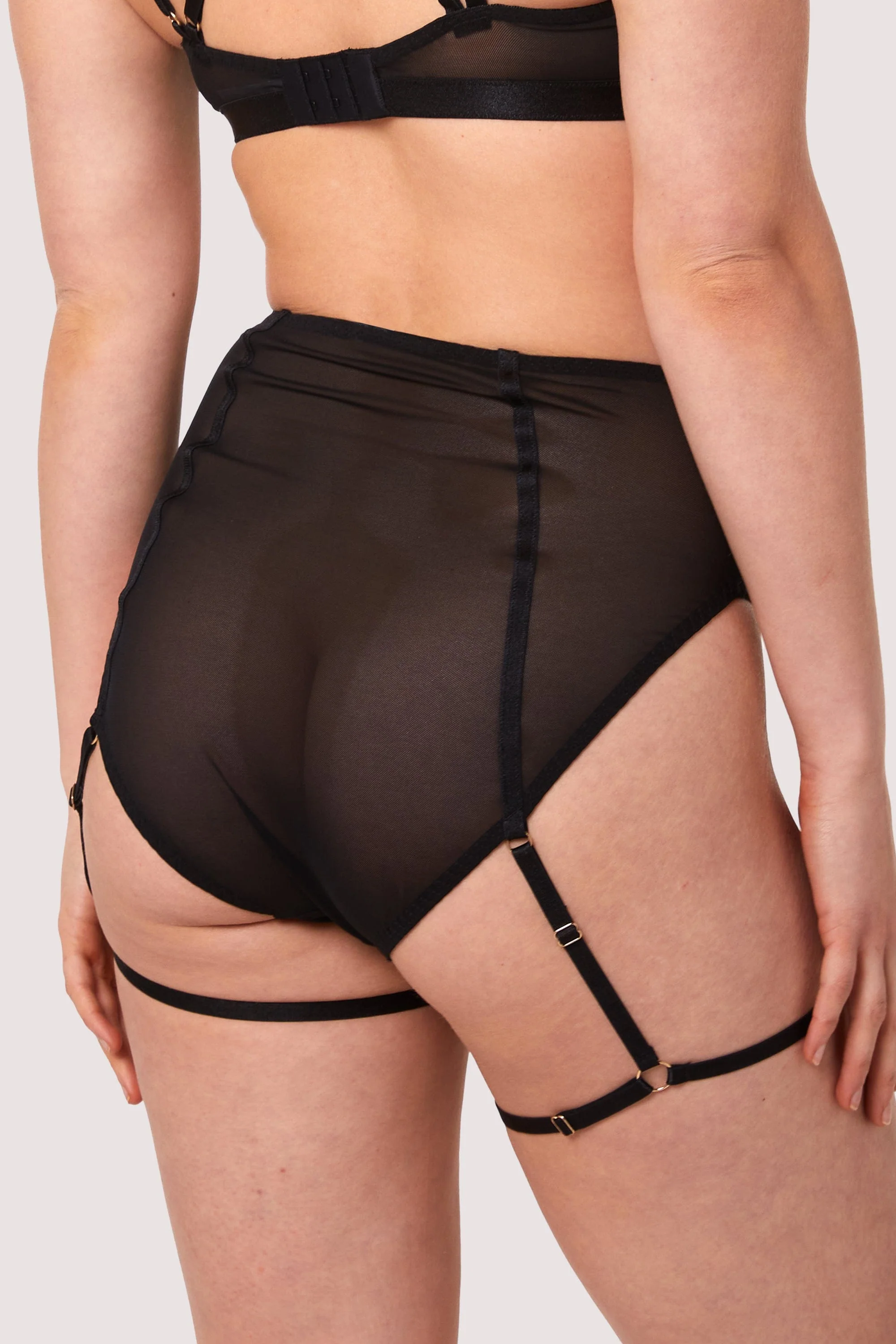 Alice Black Mesh Leg Harness High Waist Brief - Image 4