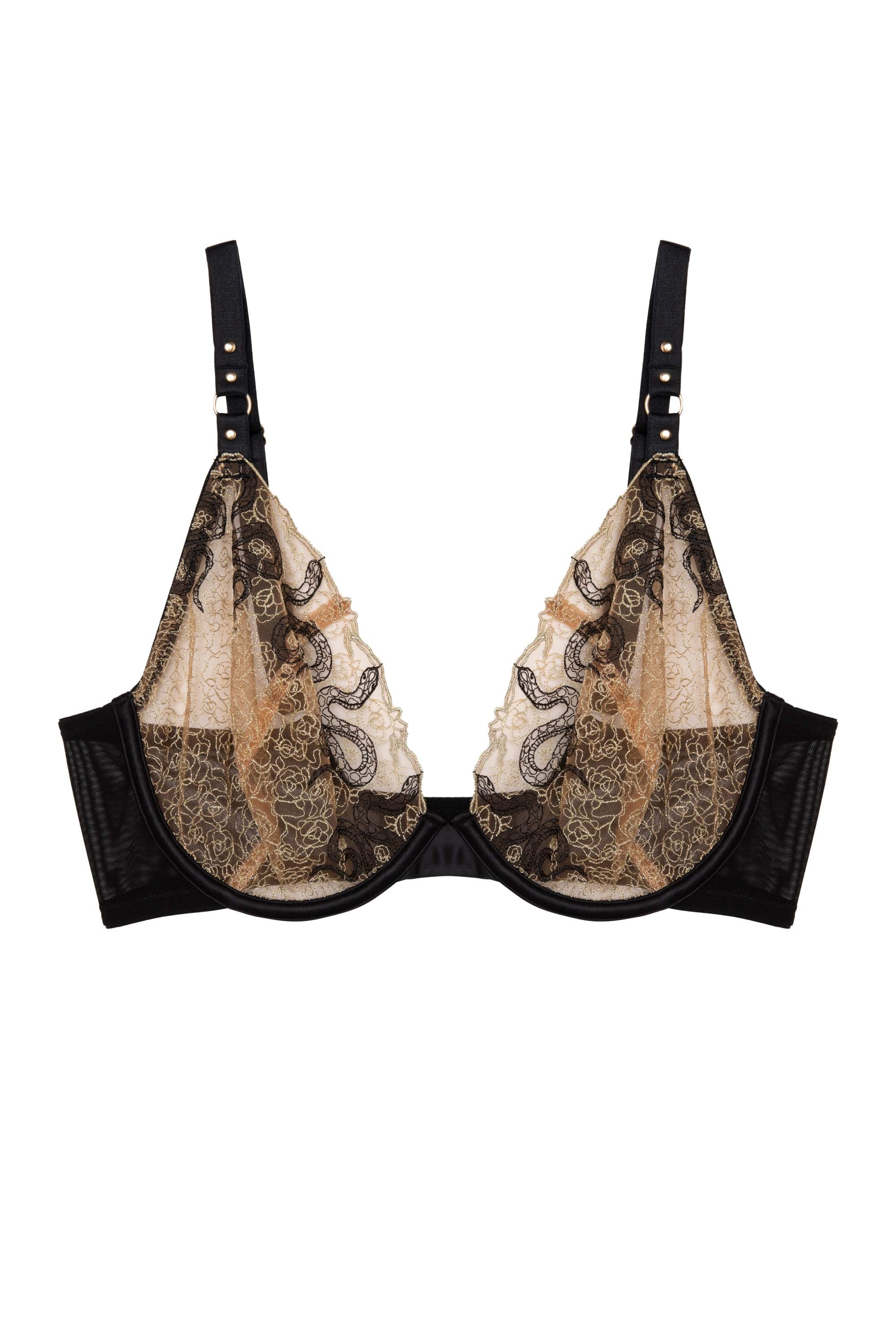 Amal Gold And Black Embroidery Plunge Bra - Image 8