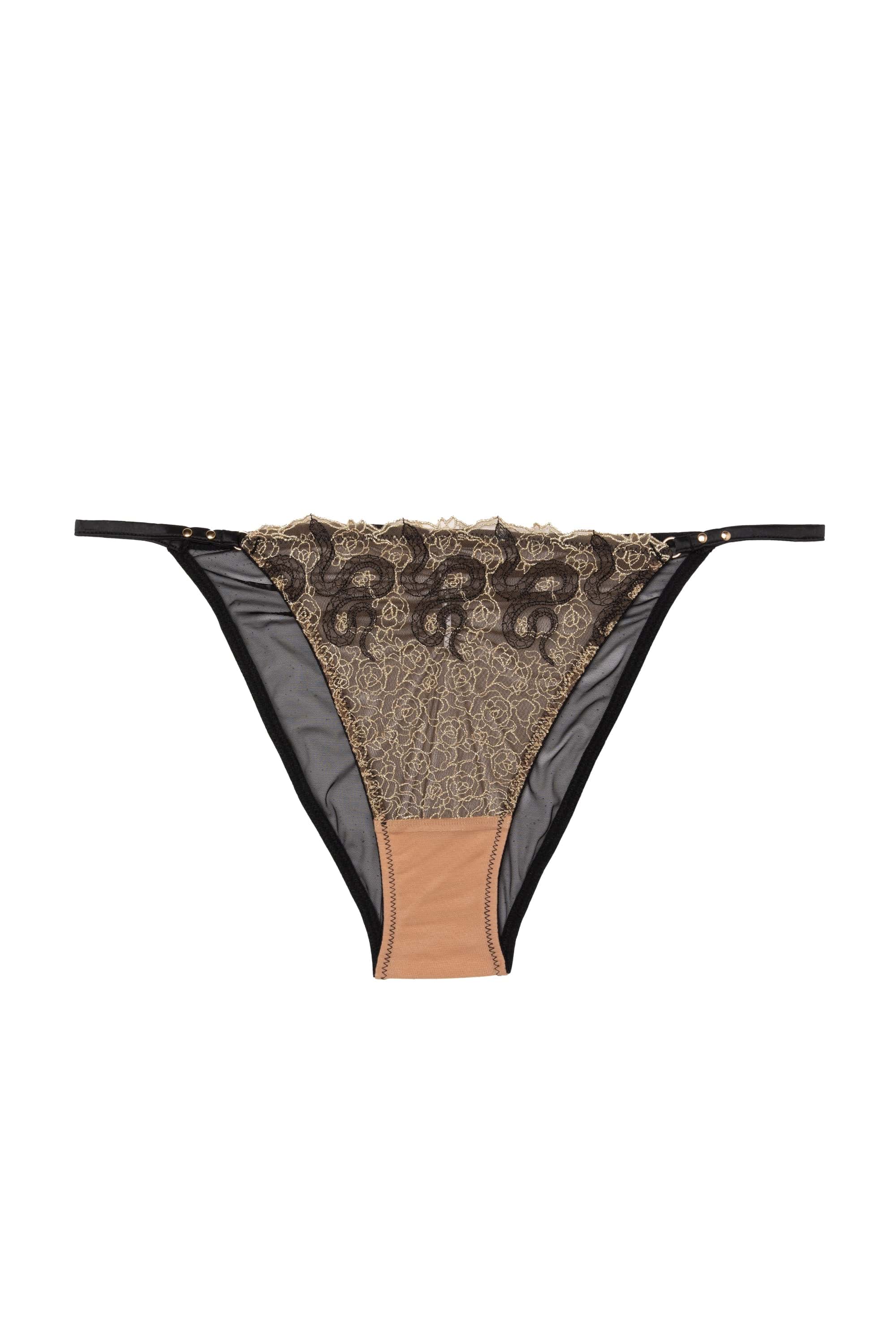 Amal Gold And Black Embroidery Tanga Brief - Image 5