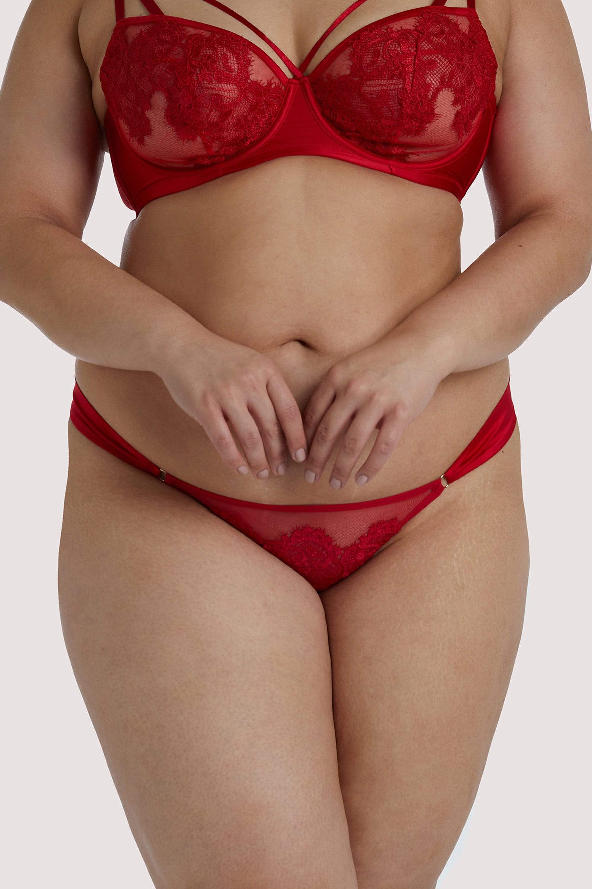 Anneliese Red Satin Net and Lace Brazilian Brief - Image 6