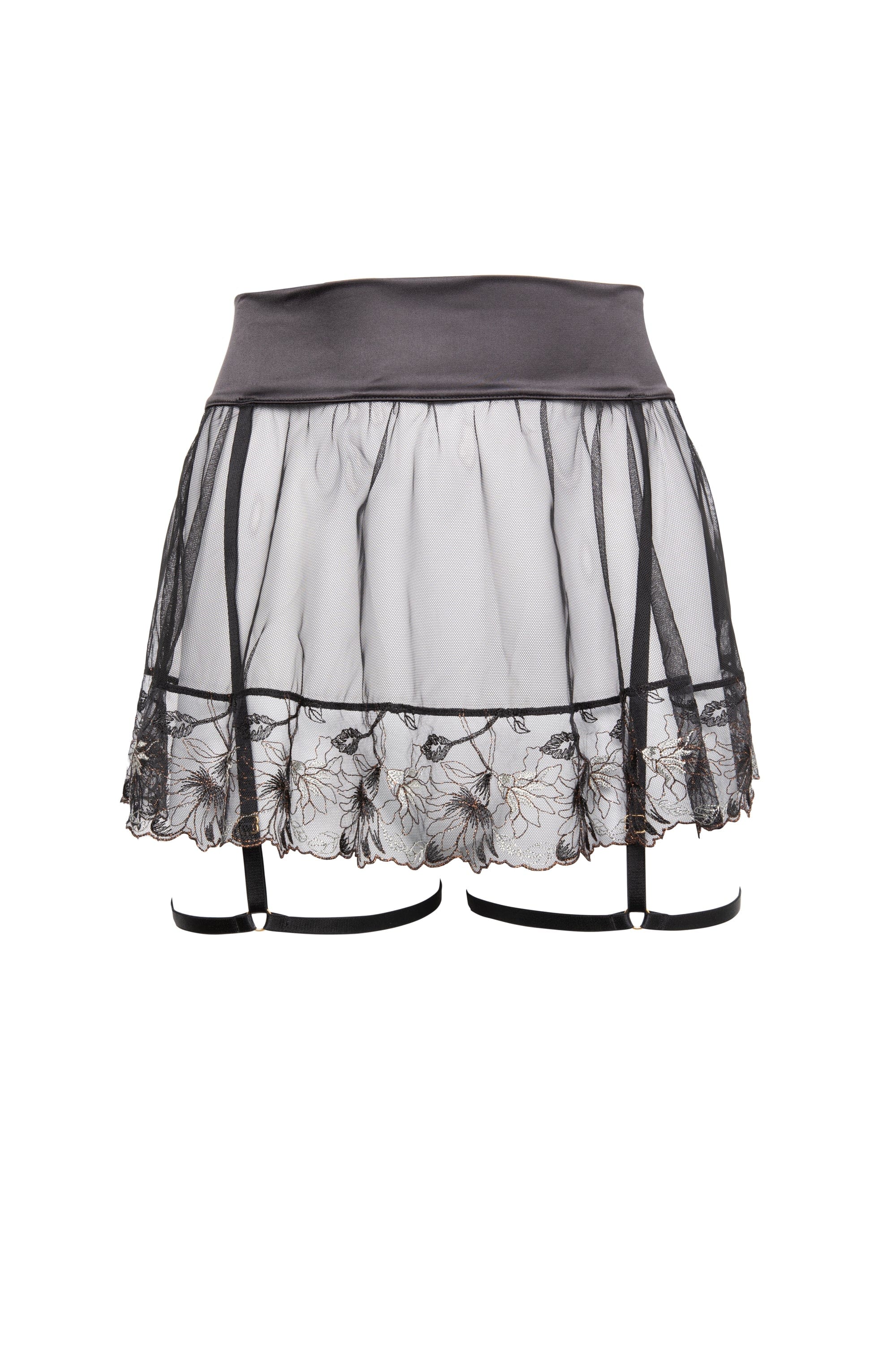 Aria Black and Gold Lace Suspender Skirt - Image 6
