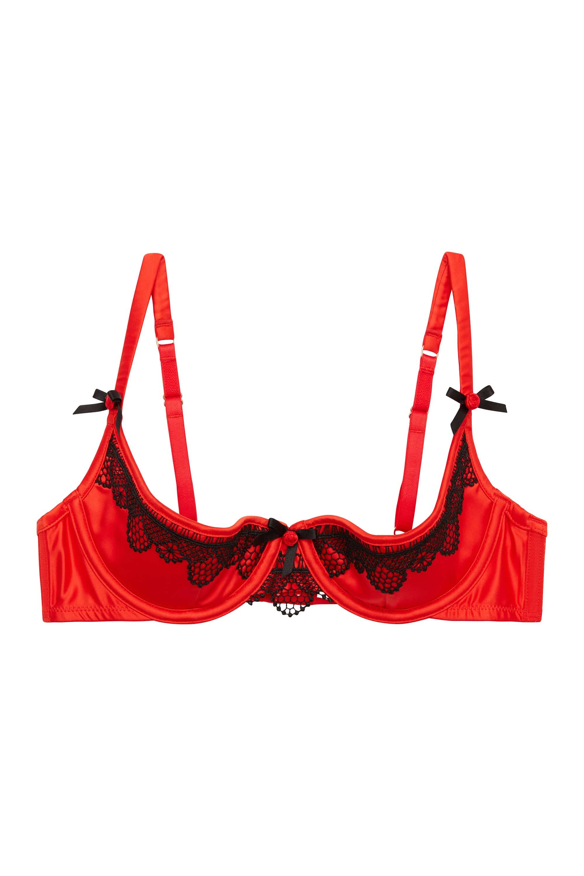Arlene 1/4 Cup Red Satin Black Lace Bra A - D - Image 5