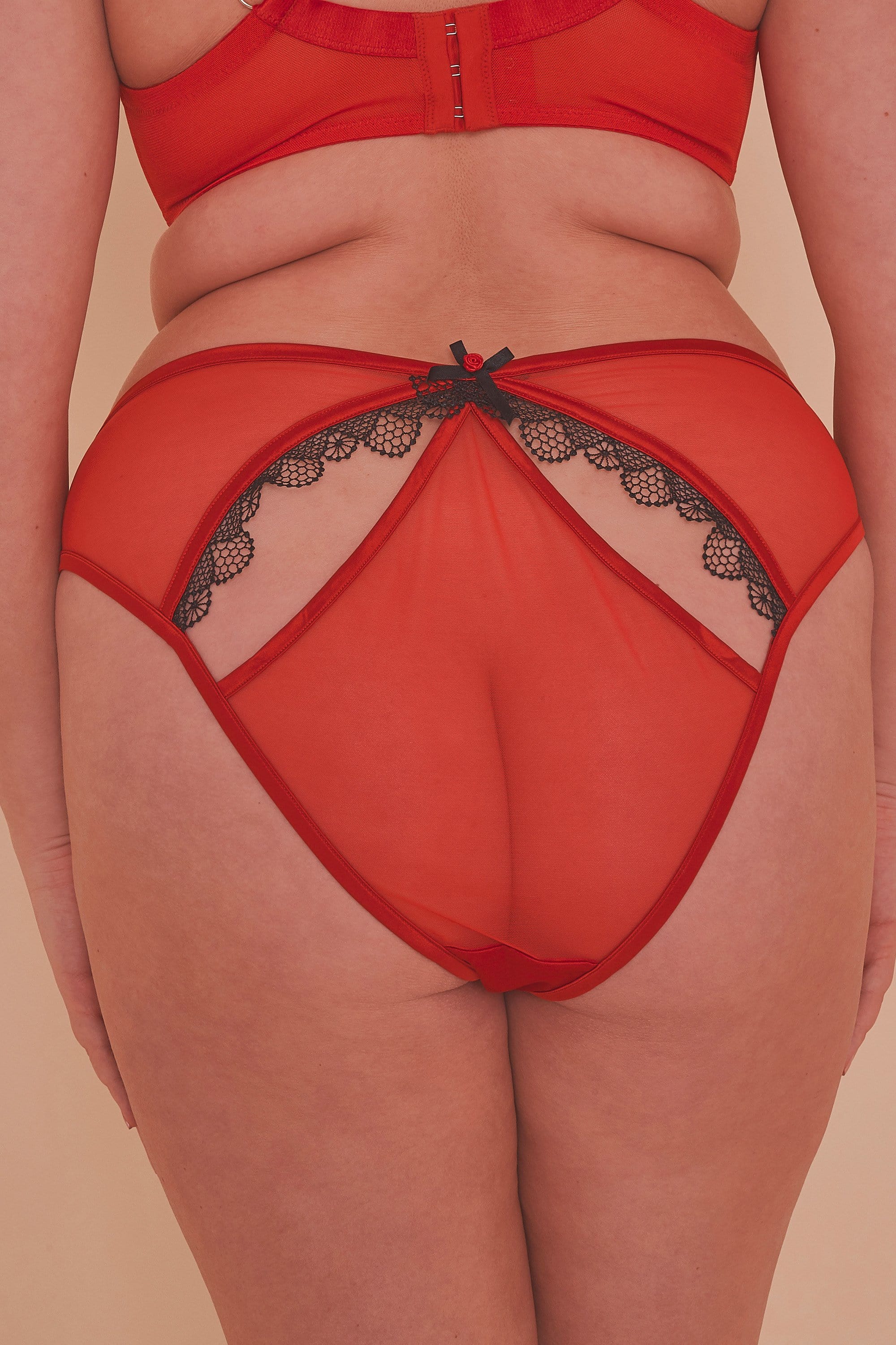 Arlene Curve Red Satin Black Lace Brief - Image 3