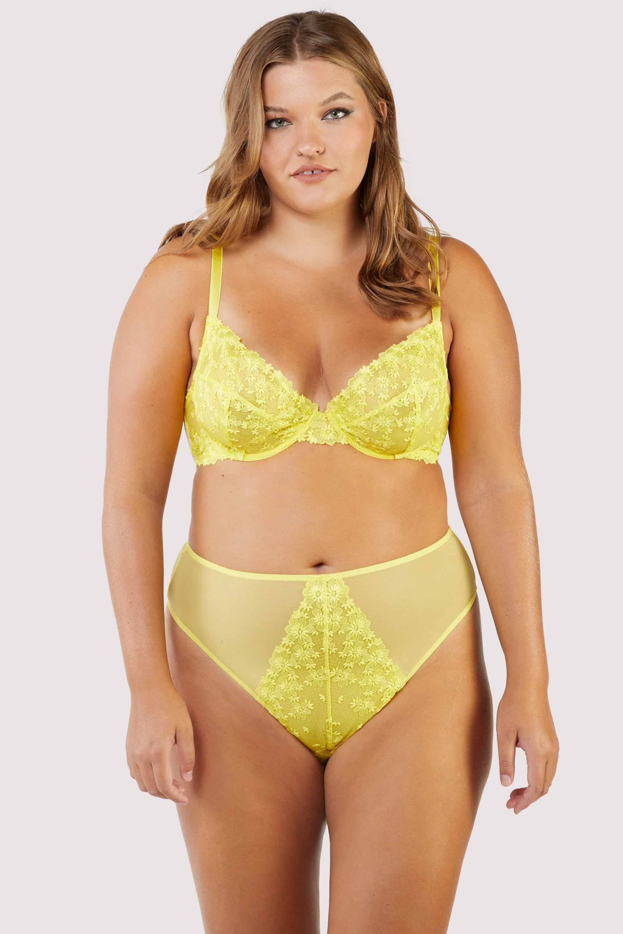 Audre Yellow Embroidery High Waisted Thong - Image 6
