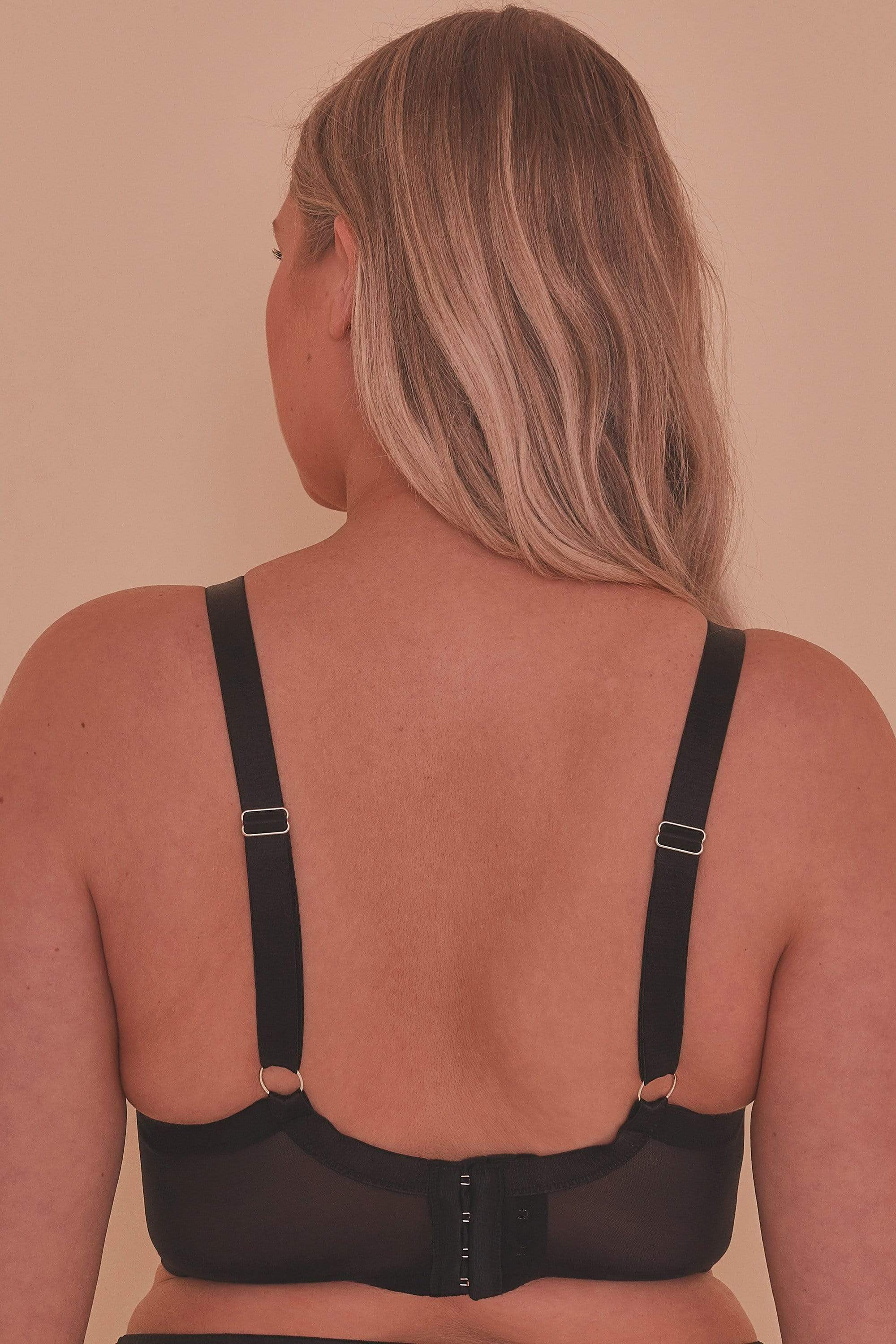 Aurora Black Mesh & Satin Crossover Longline Bra - Image 13