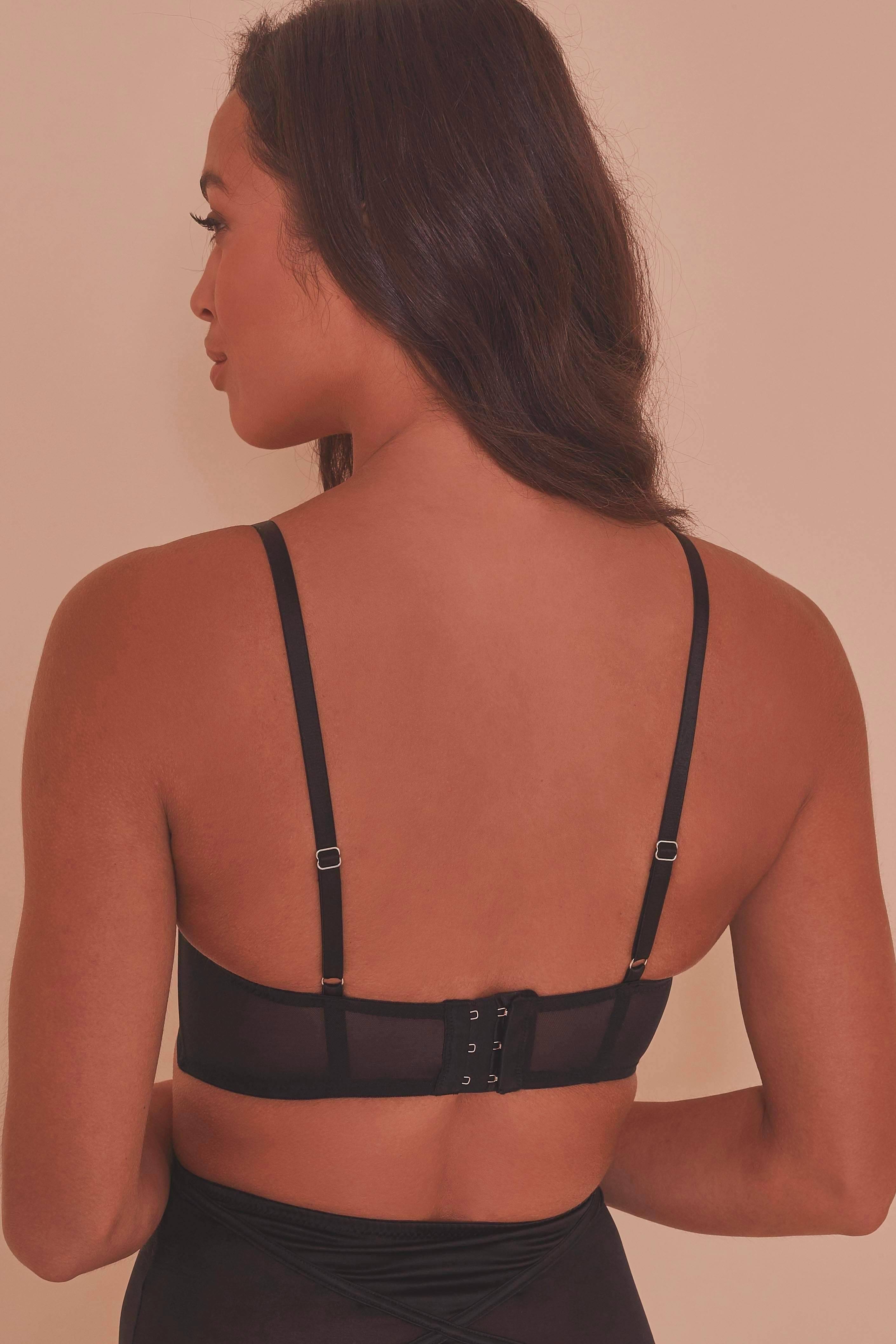 Aurora Black Mesh & Satin Crossover Longline Bra - Image 4