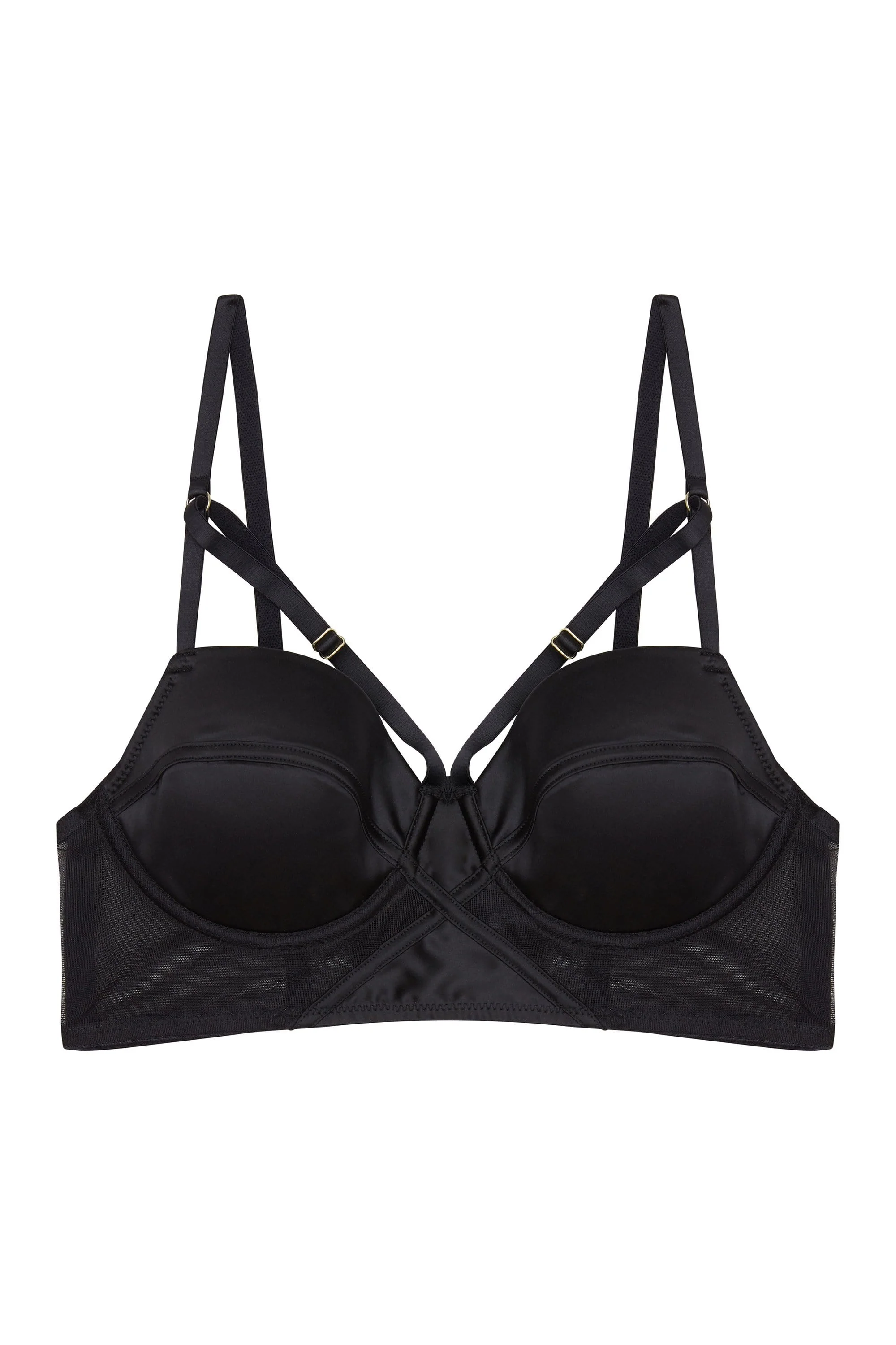 Aurora Black Mesh & Satin Crossover Longline Bra - Image 5