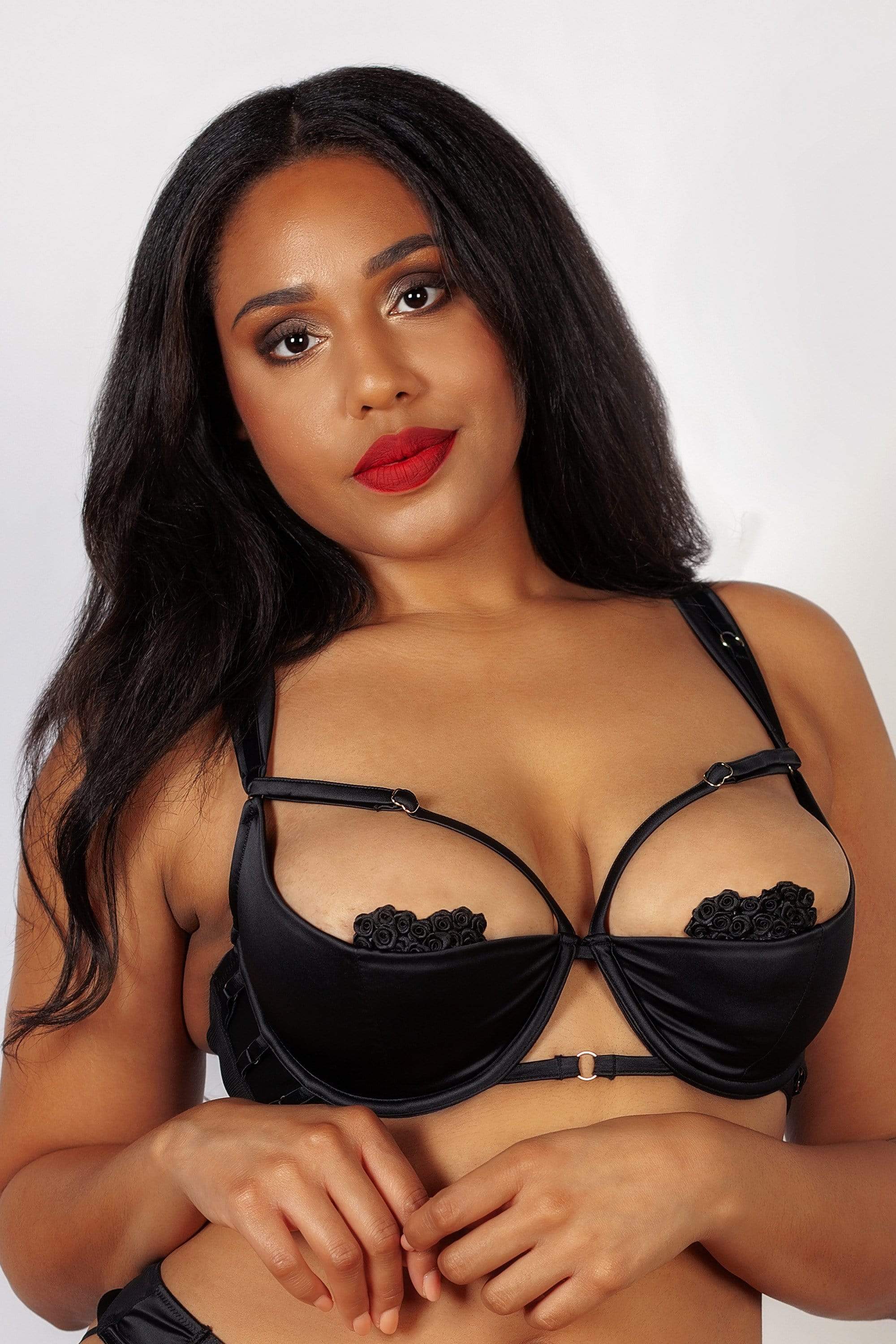 Ava Black strappy ring detail 1/4 cup bra A - D - Image 6