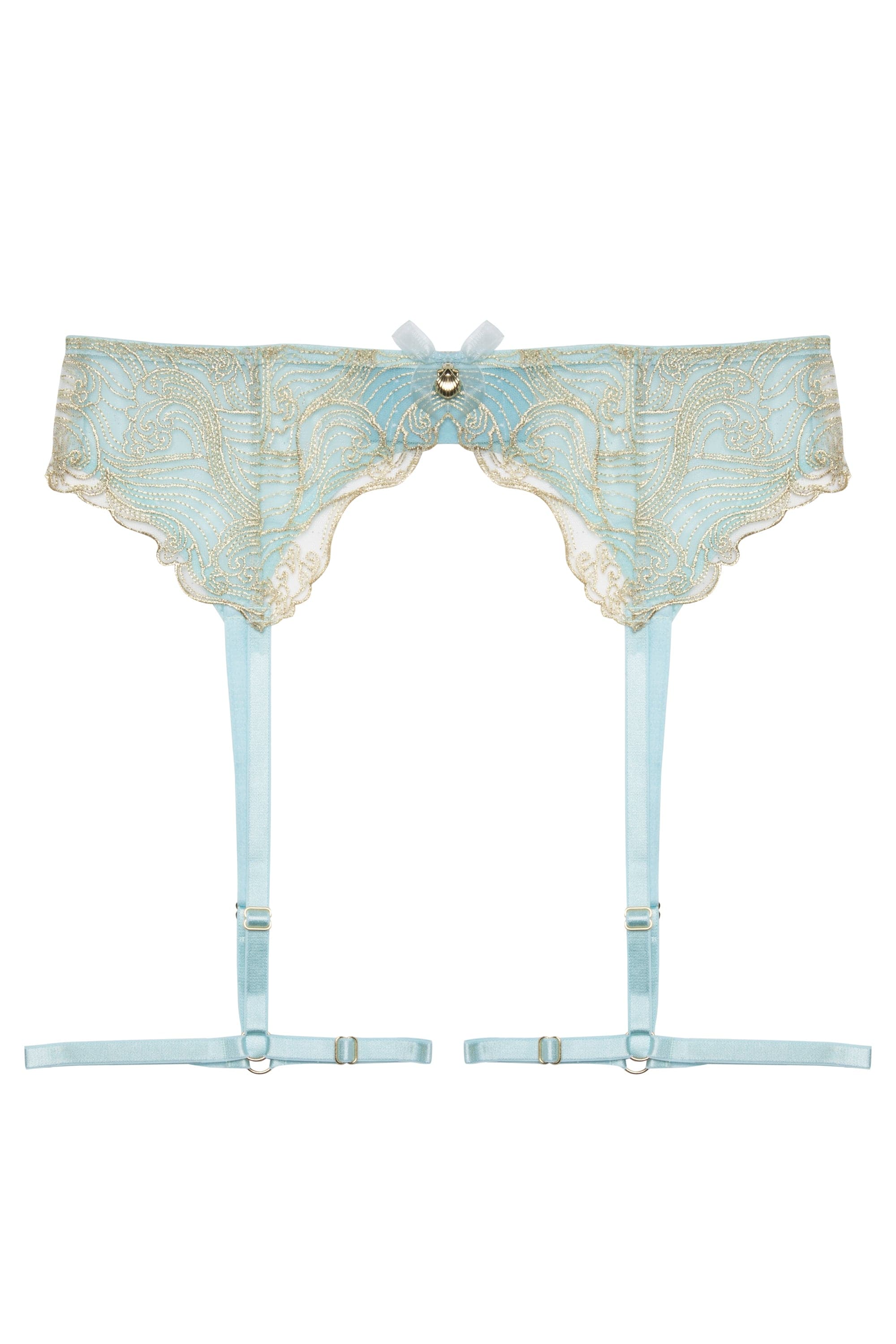 Ayaka Blue Wave Embroidery Suspender Belt with Leg Harness - Image 4