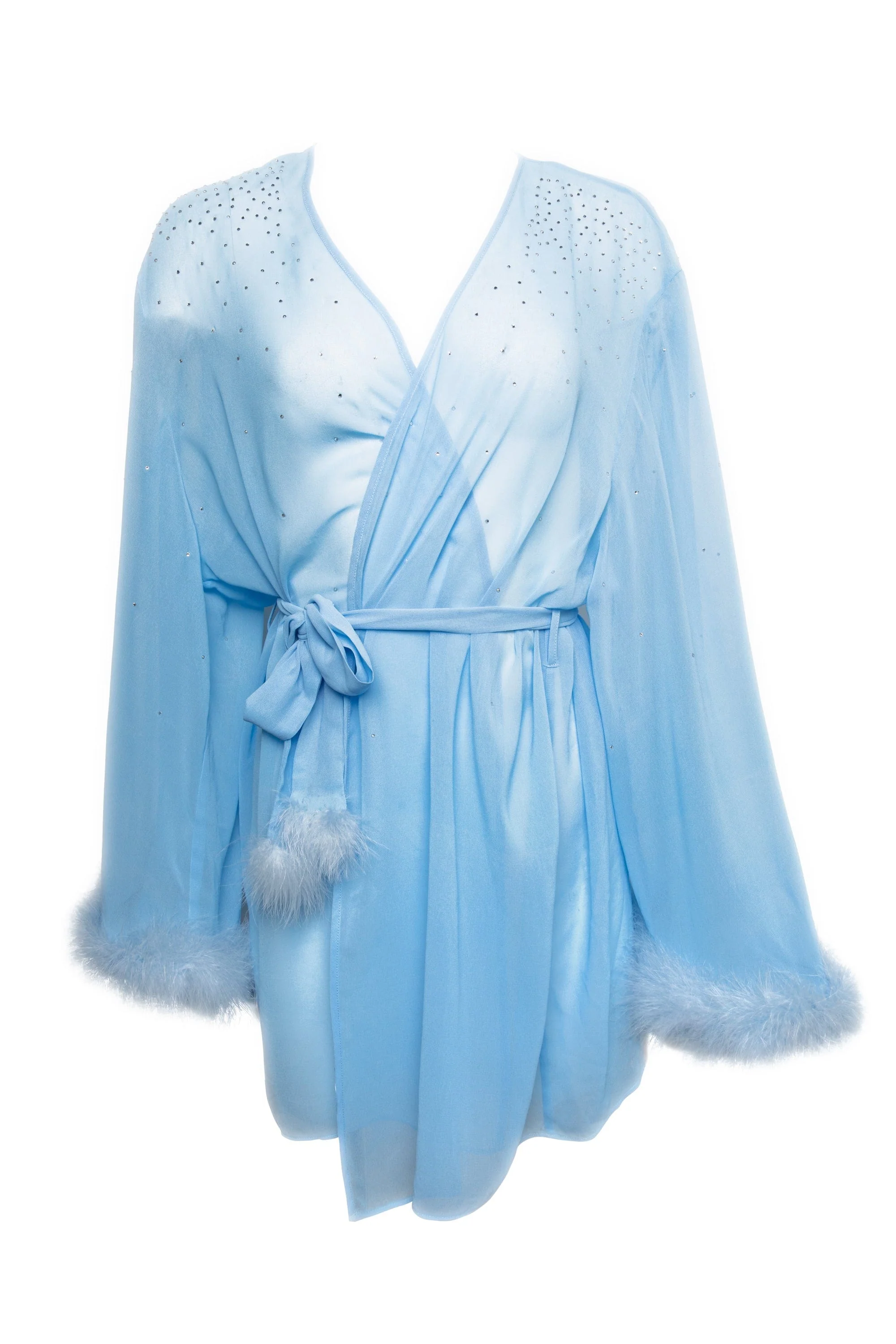 Marilyn Baby Blue DiamantÃ© Feather Robe - Image 6