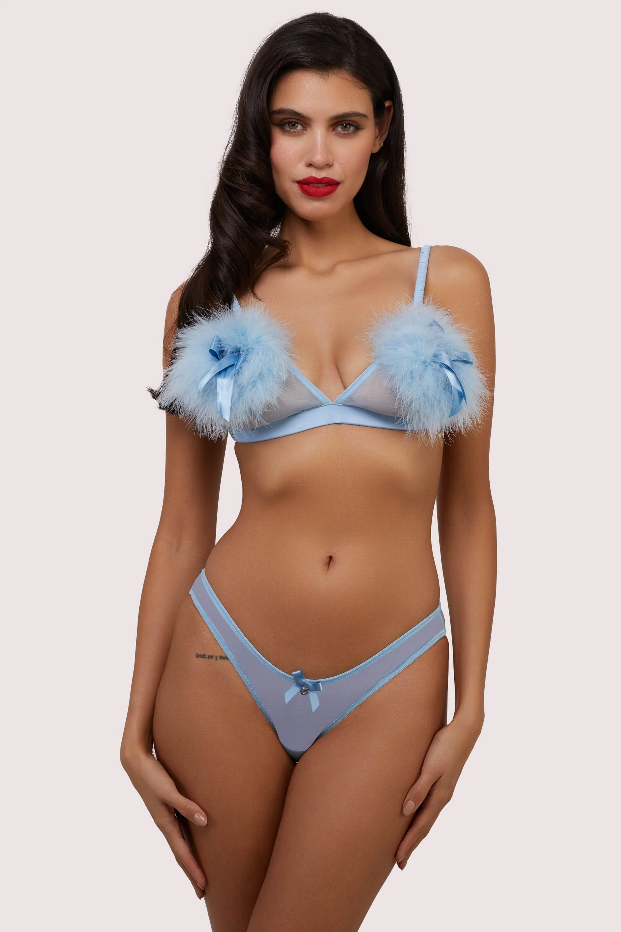 Lulu Baby Blue Diamante Marabou Brief - Image 3