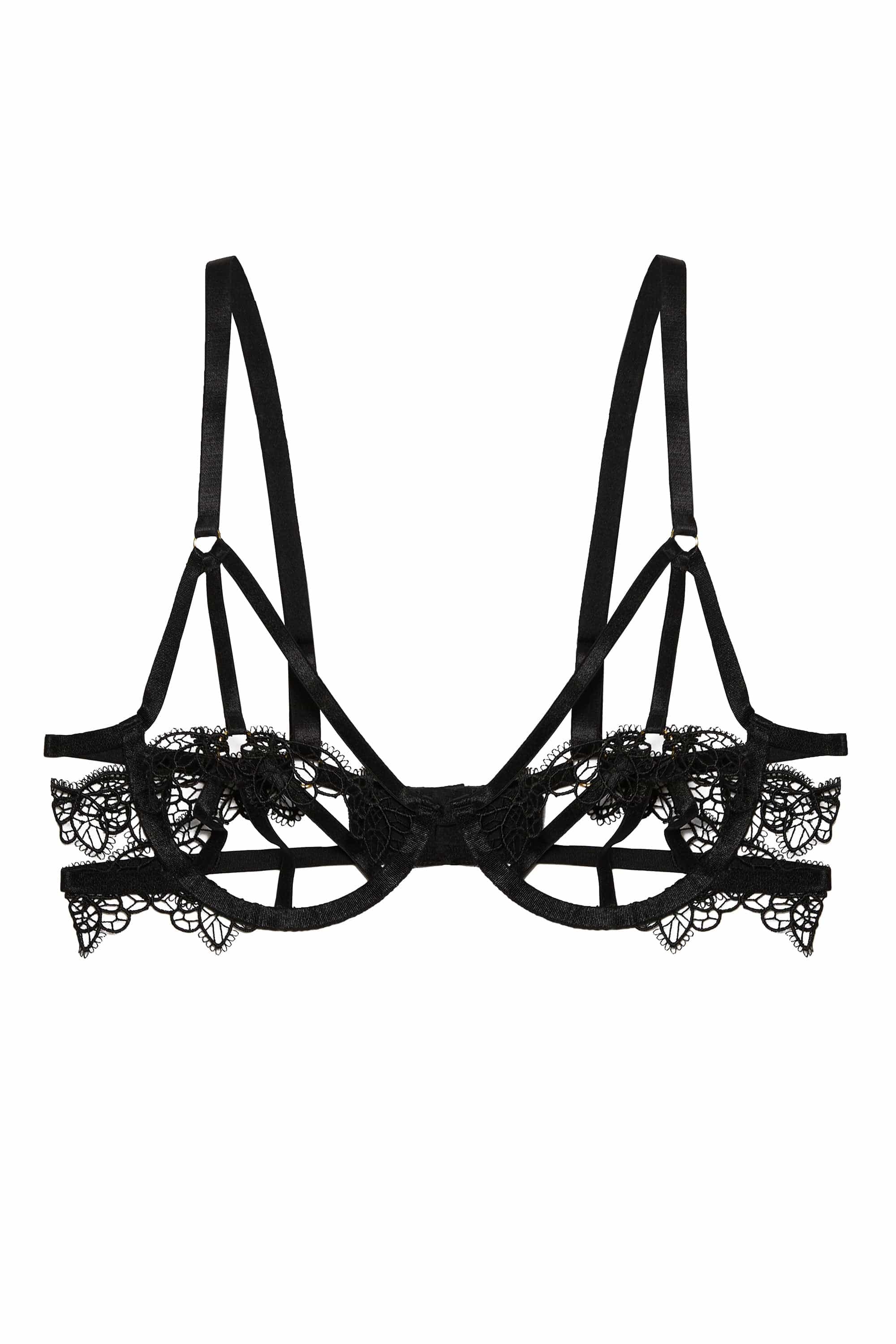 Becka Black Lace Trim Open Wired Bra - Image 5