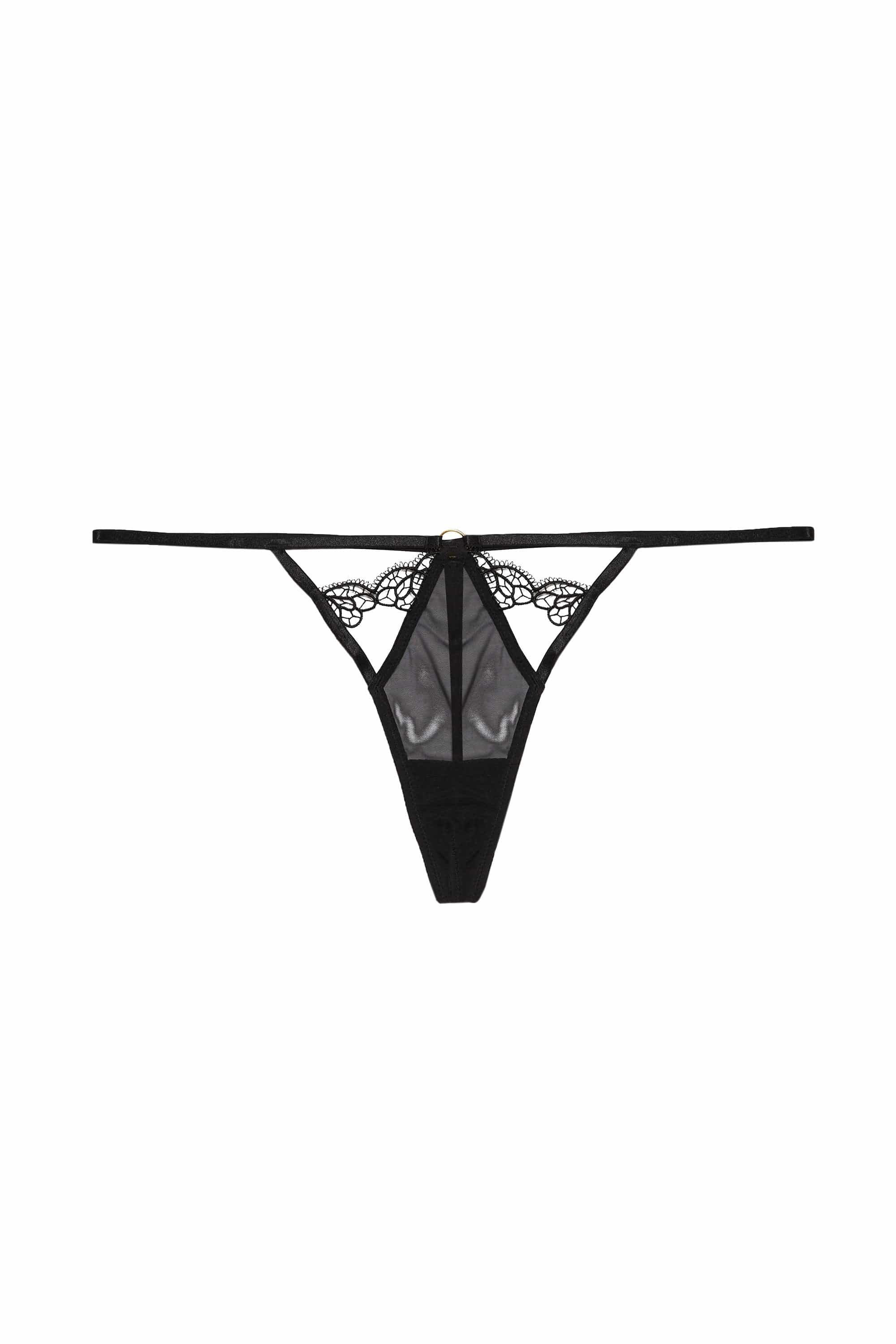 Becka Black Lace Trim Thong - Image 5