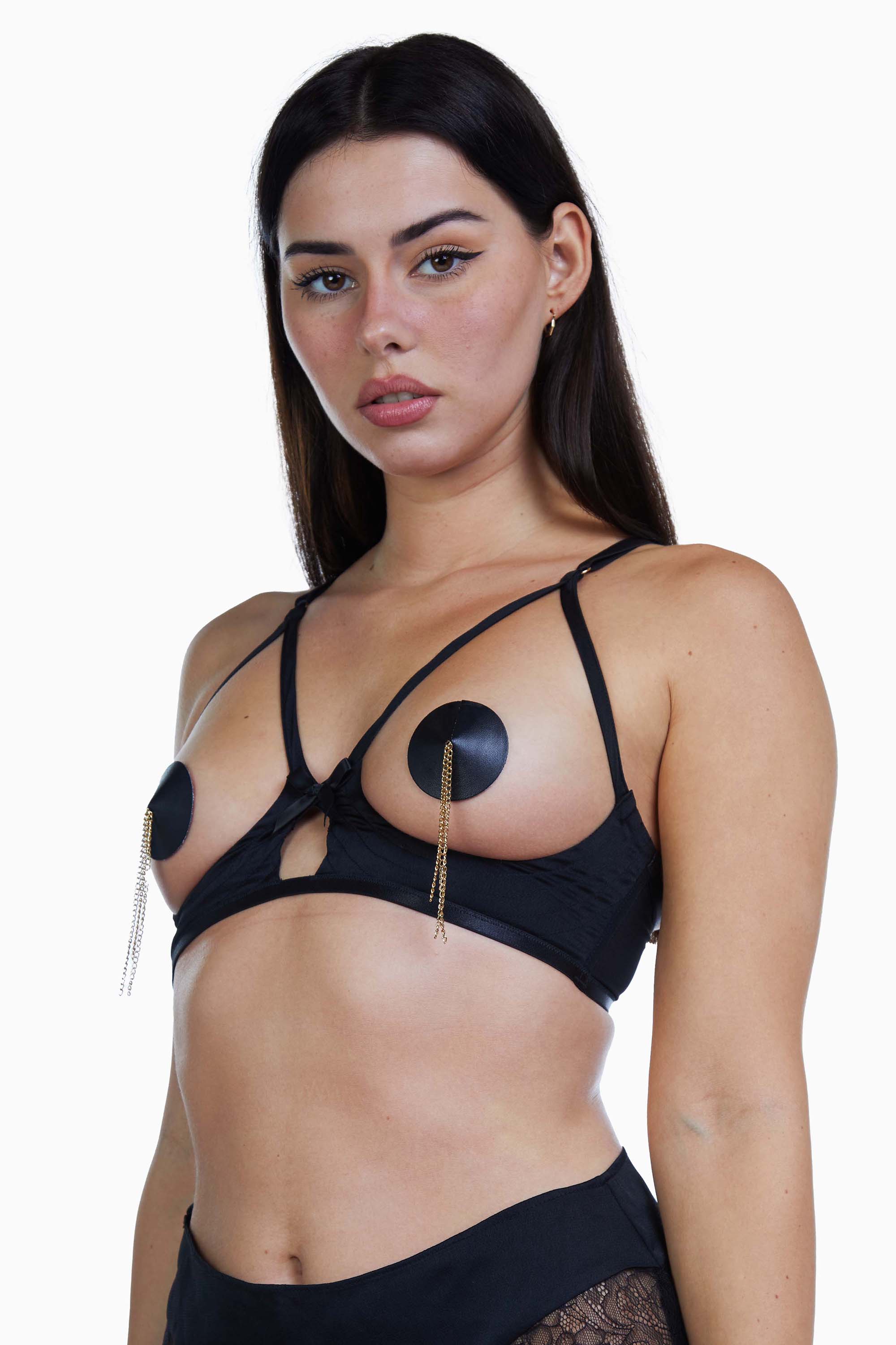 Bettie Page Doris Black Cupless Stitch Detail Bra - Image 3
