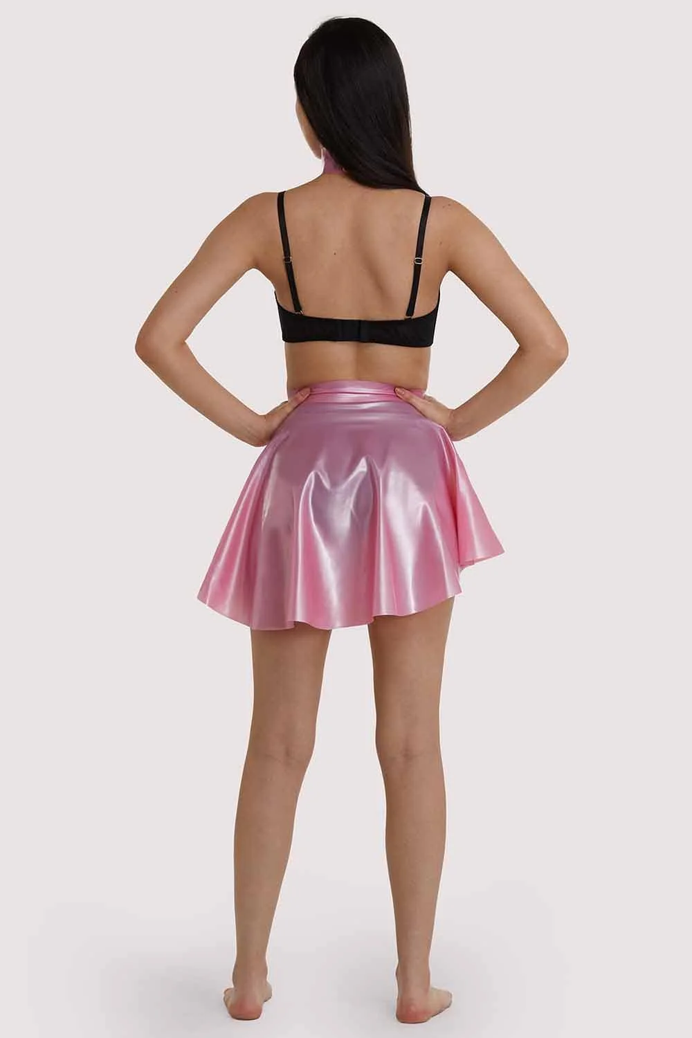 Bettie Page Pink Latex Flippy Skirt - Image 4