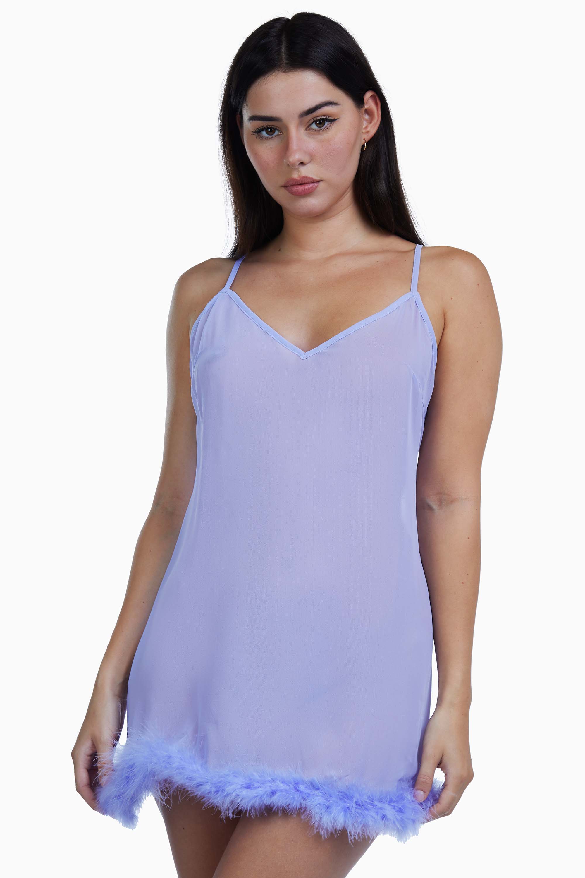 Bettie Page Lilac Chiffon Feather Babydoll Dress - Image 3