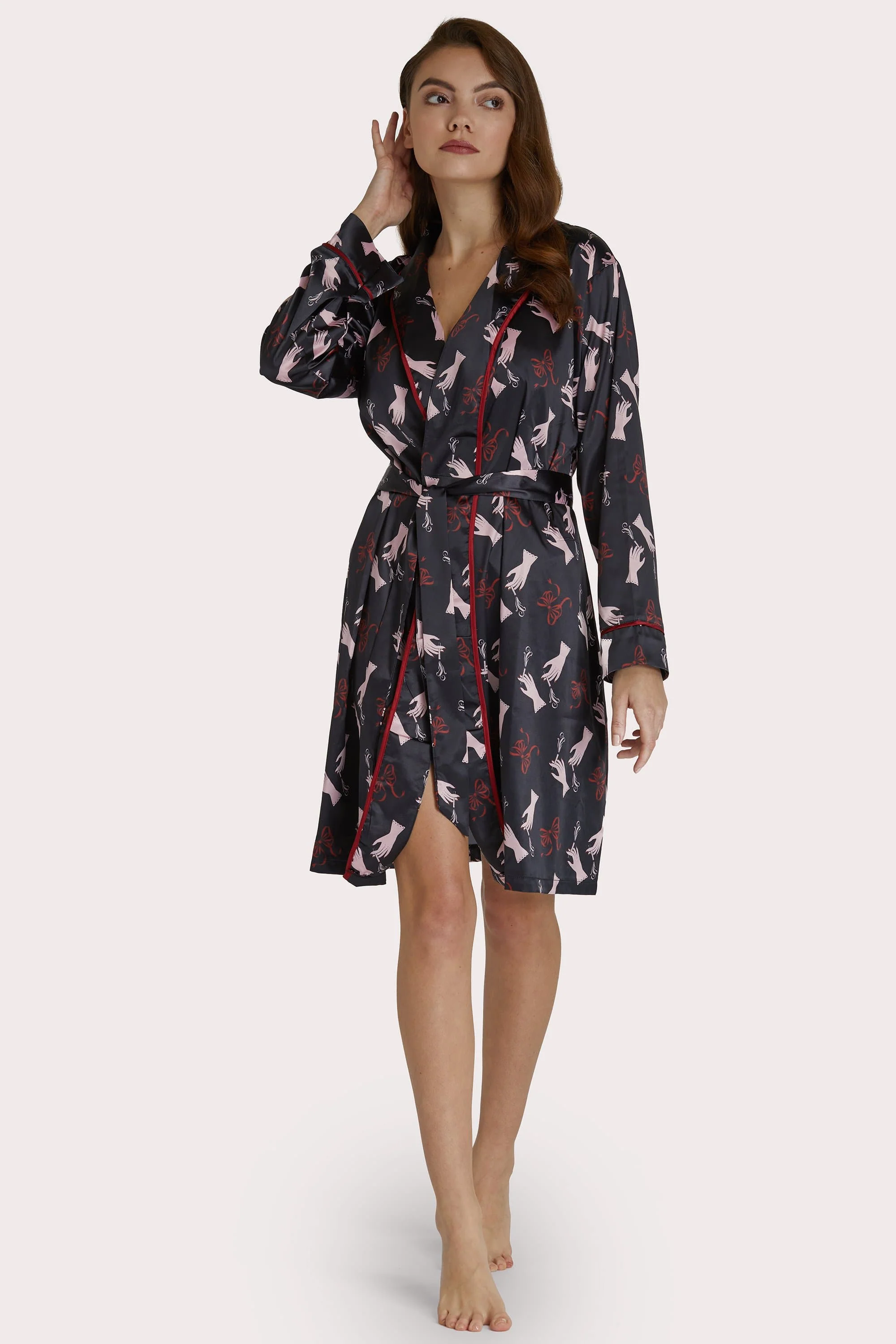 Smoking Printed Robe with Red Piping - Image 3