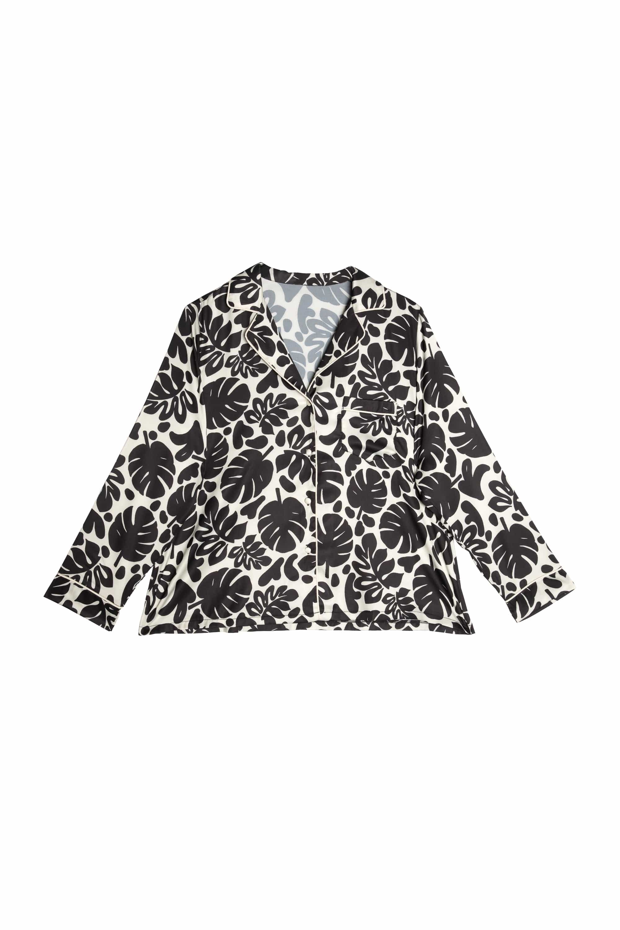 Black and White Abstract Leaf Long Sleeve Pyjama Set - Image 10