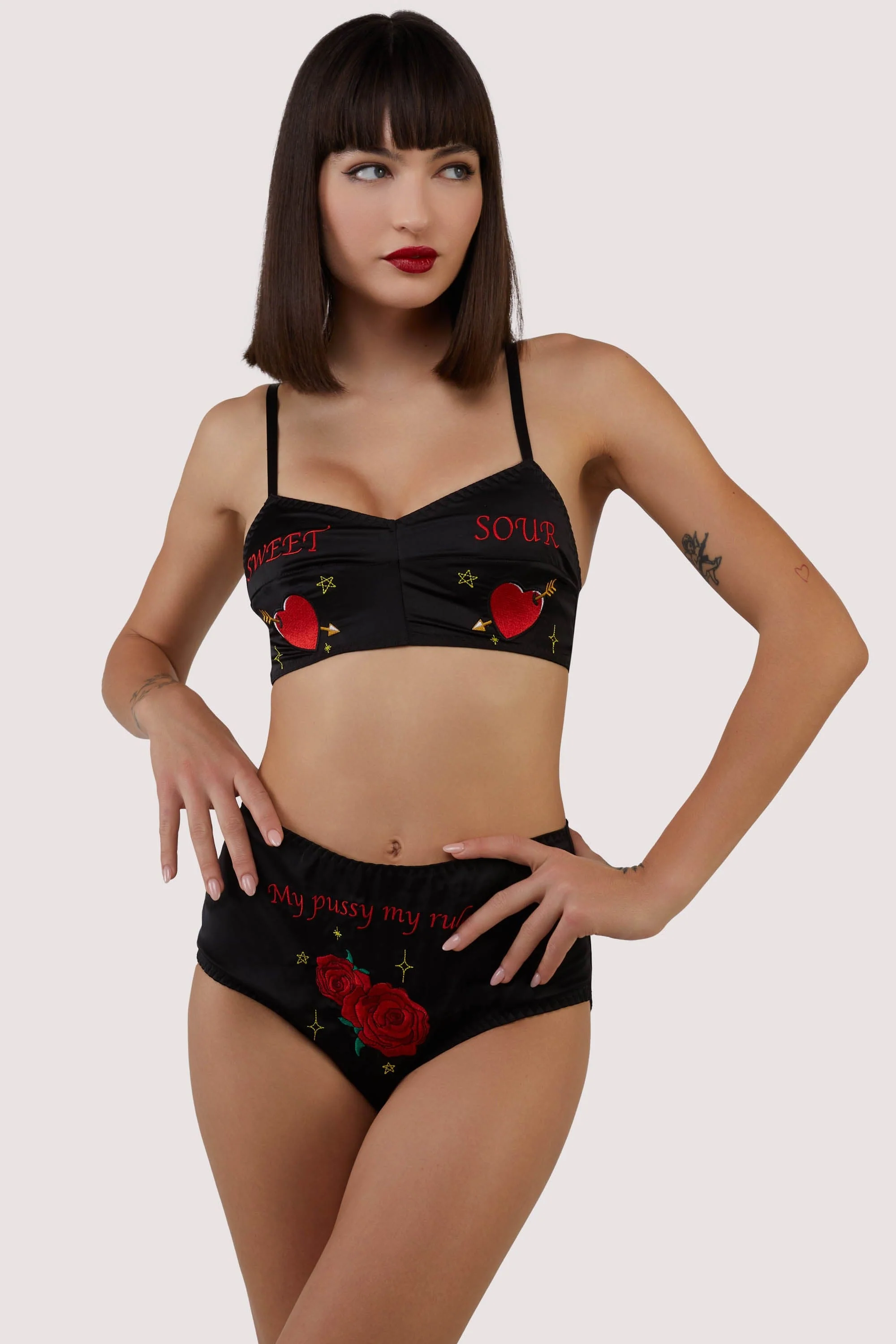 Clara Black Retro Embroidery High Waist Brief - Image 5