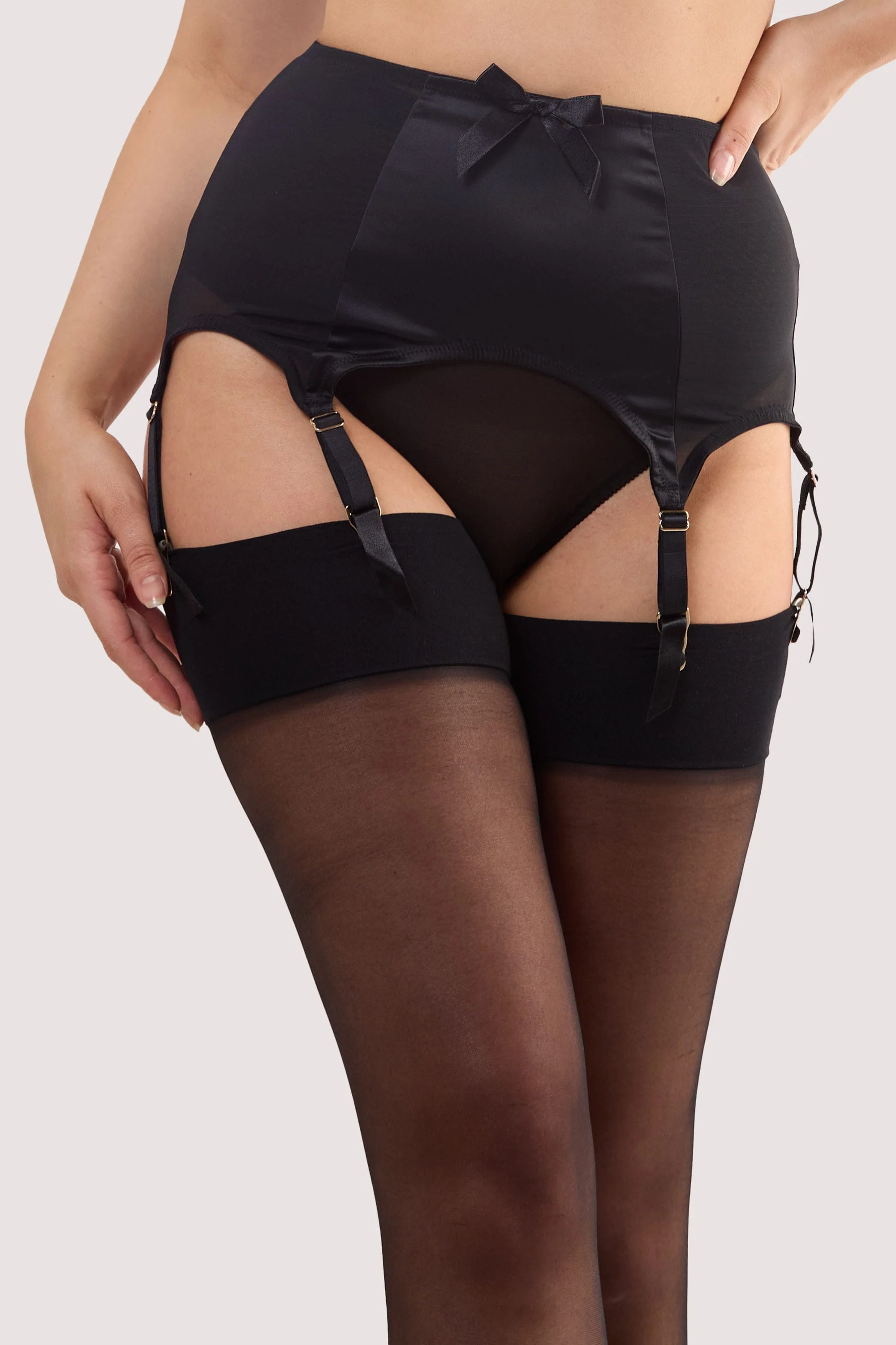 Black Satin 6 Strap Retro Everyday Suspender - Image 2
