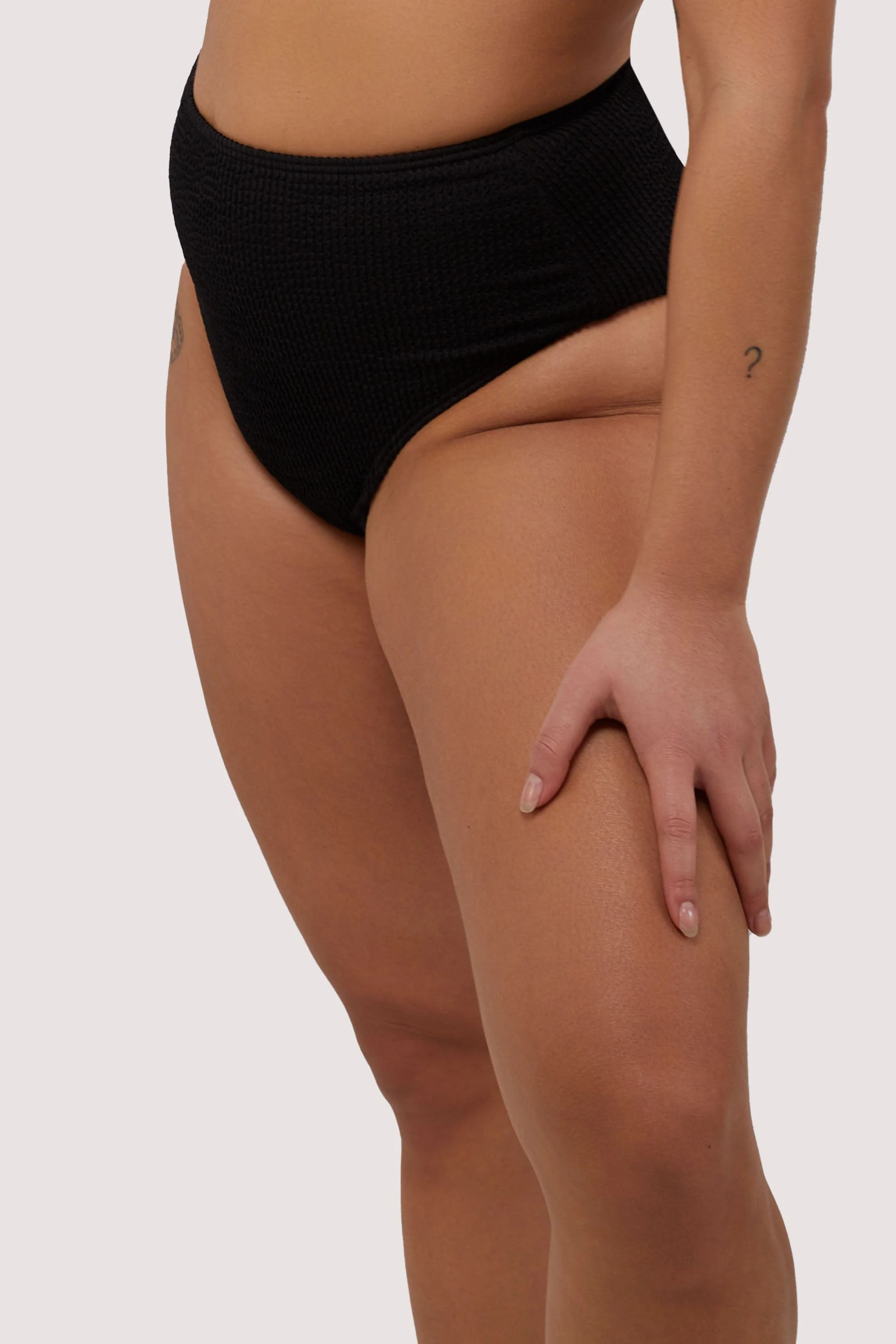 Black Textured High Waisted Bikini Bottom - Image 4