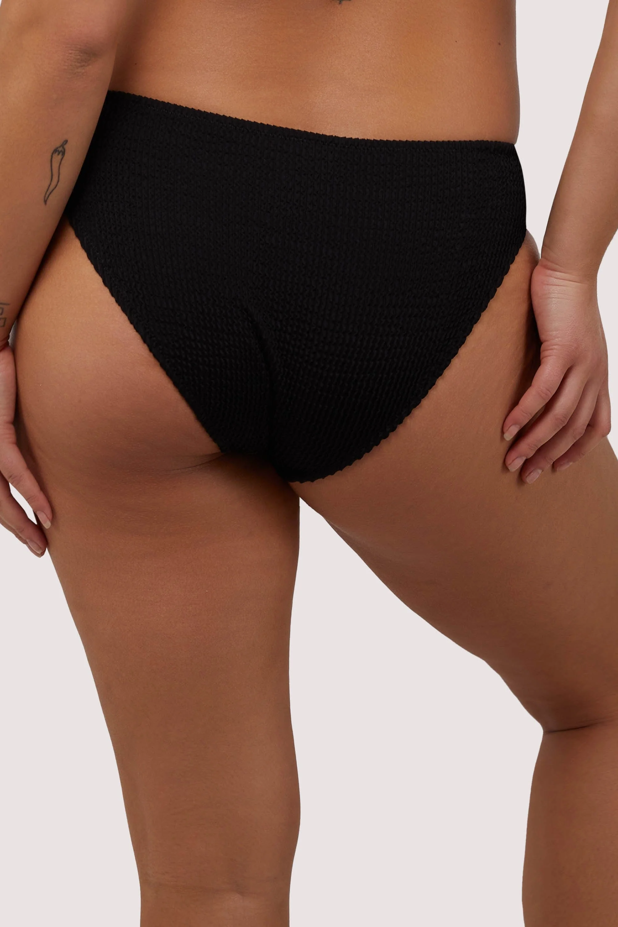 Black Textured Ruched Sides Bikini Bottom - Image 2