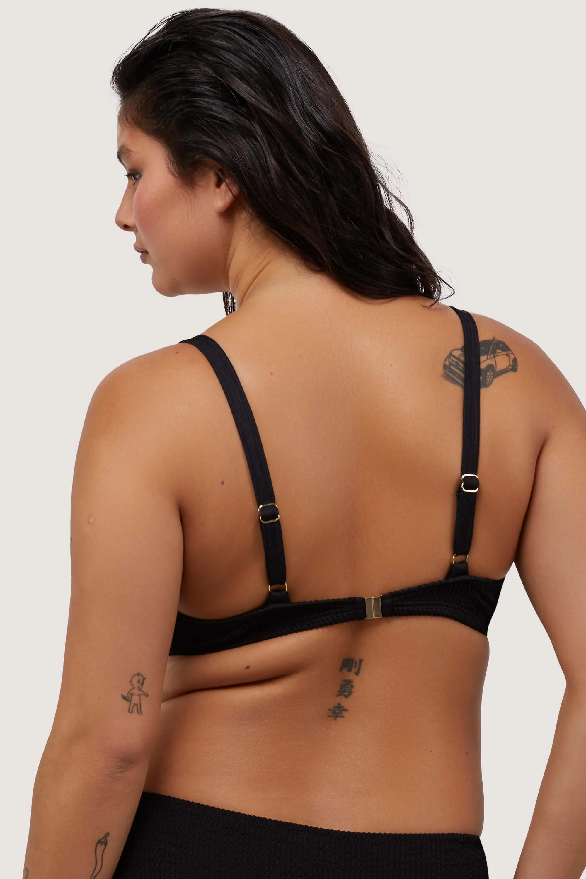 Black Textured Wired Plunge Bikini Top - Image 2