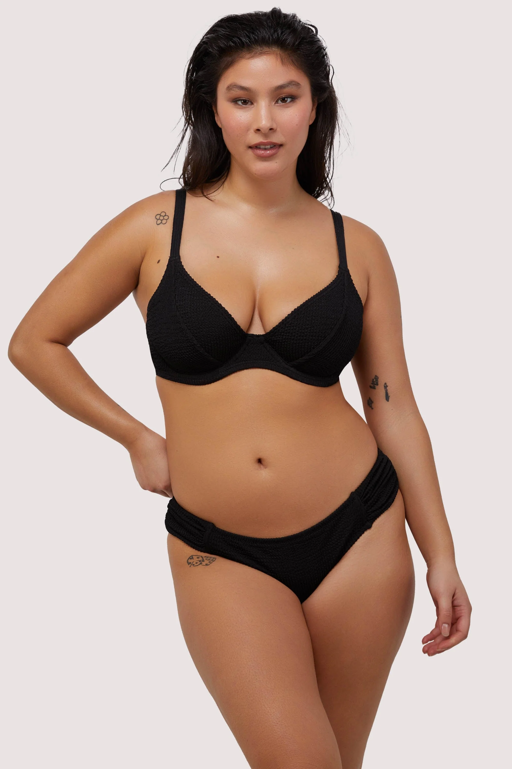 Black Textured Wired Plunge Bikini Top - Image 3