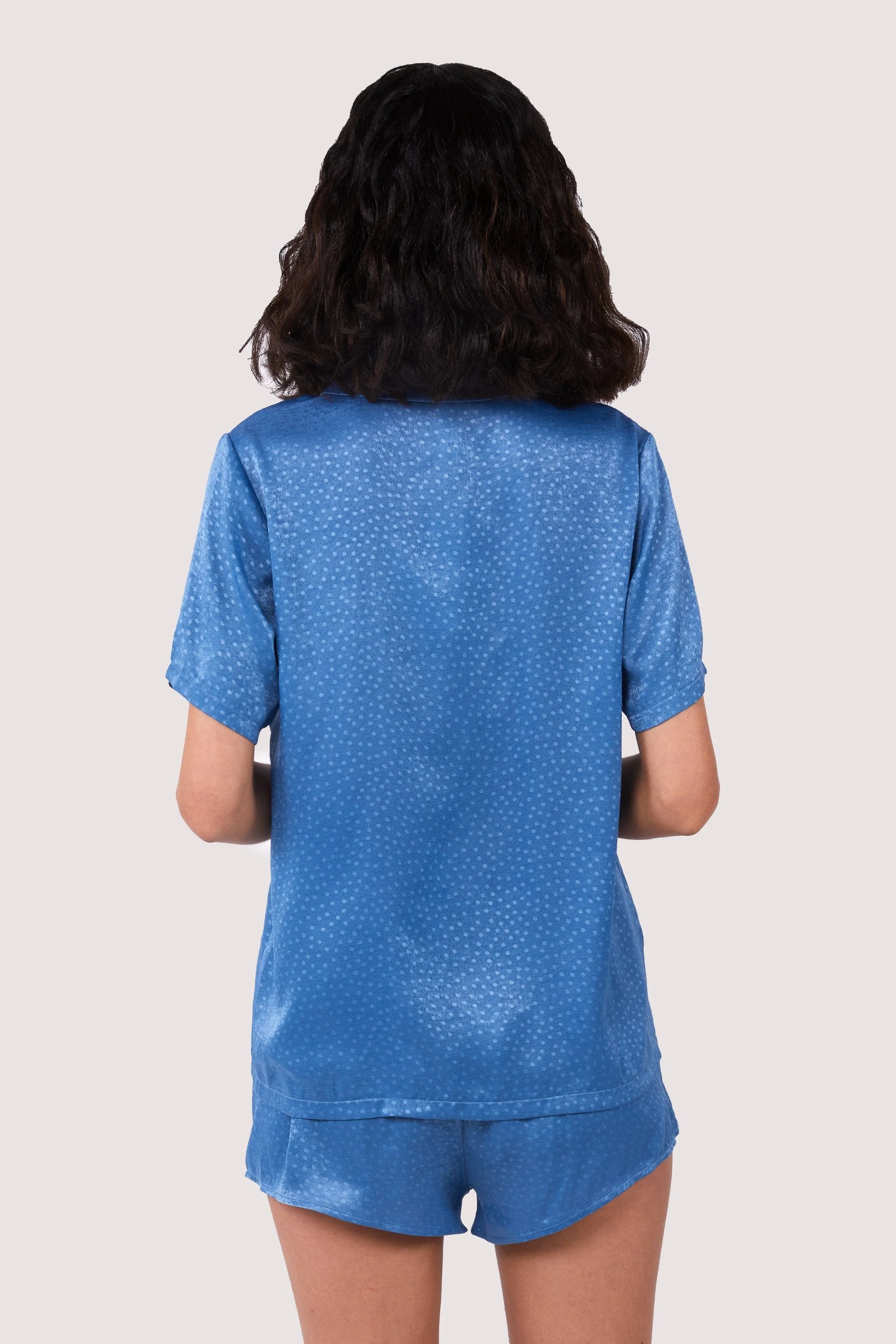 Blue Jacquard Pyjama Top & Shorts Set - Image 3