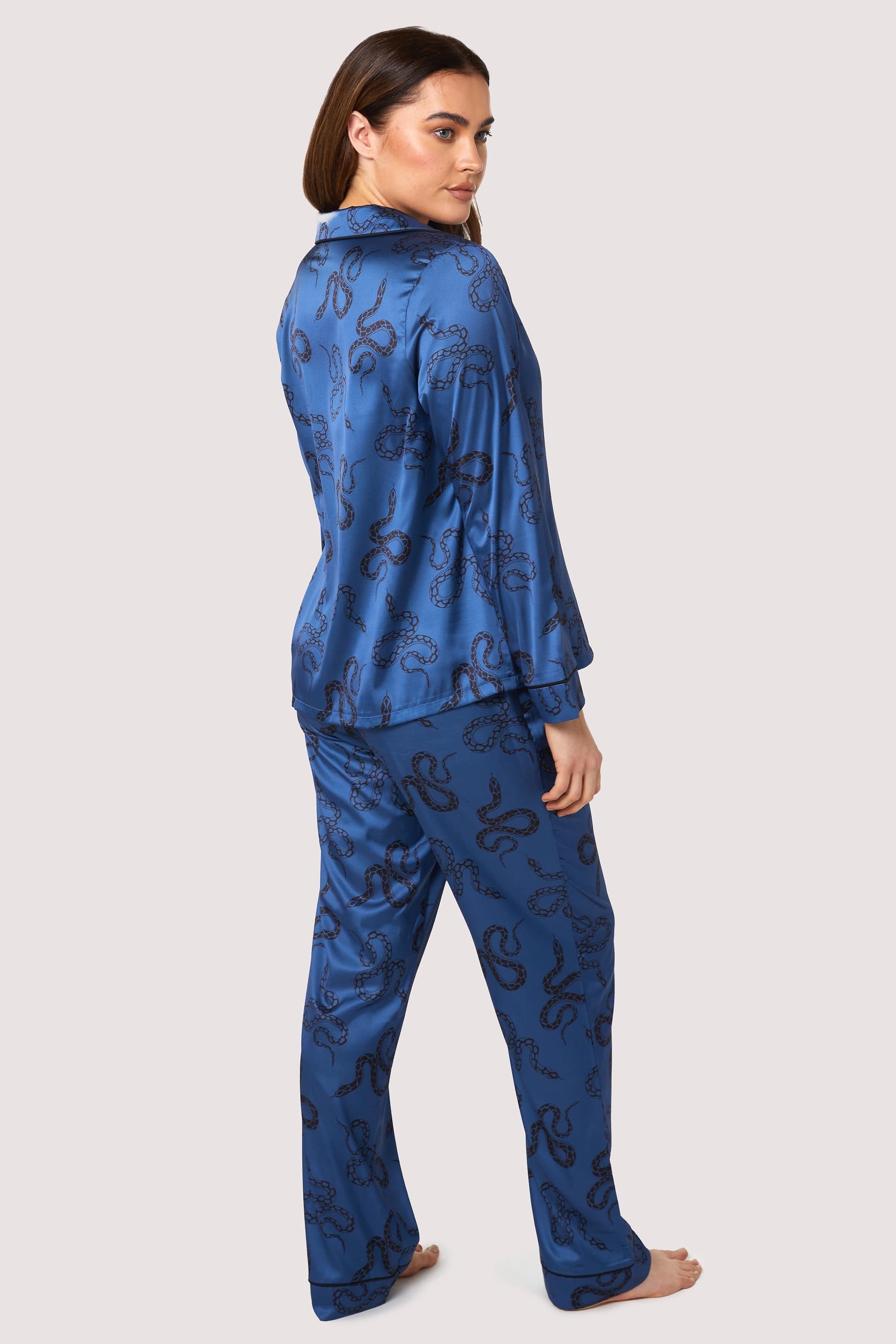 Blue Satin Snake Print Long Sleeve Pyjama Set - Image 2