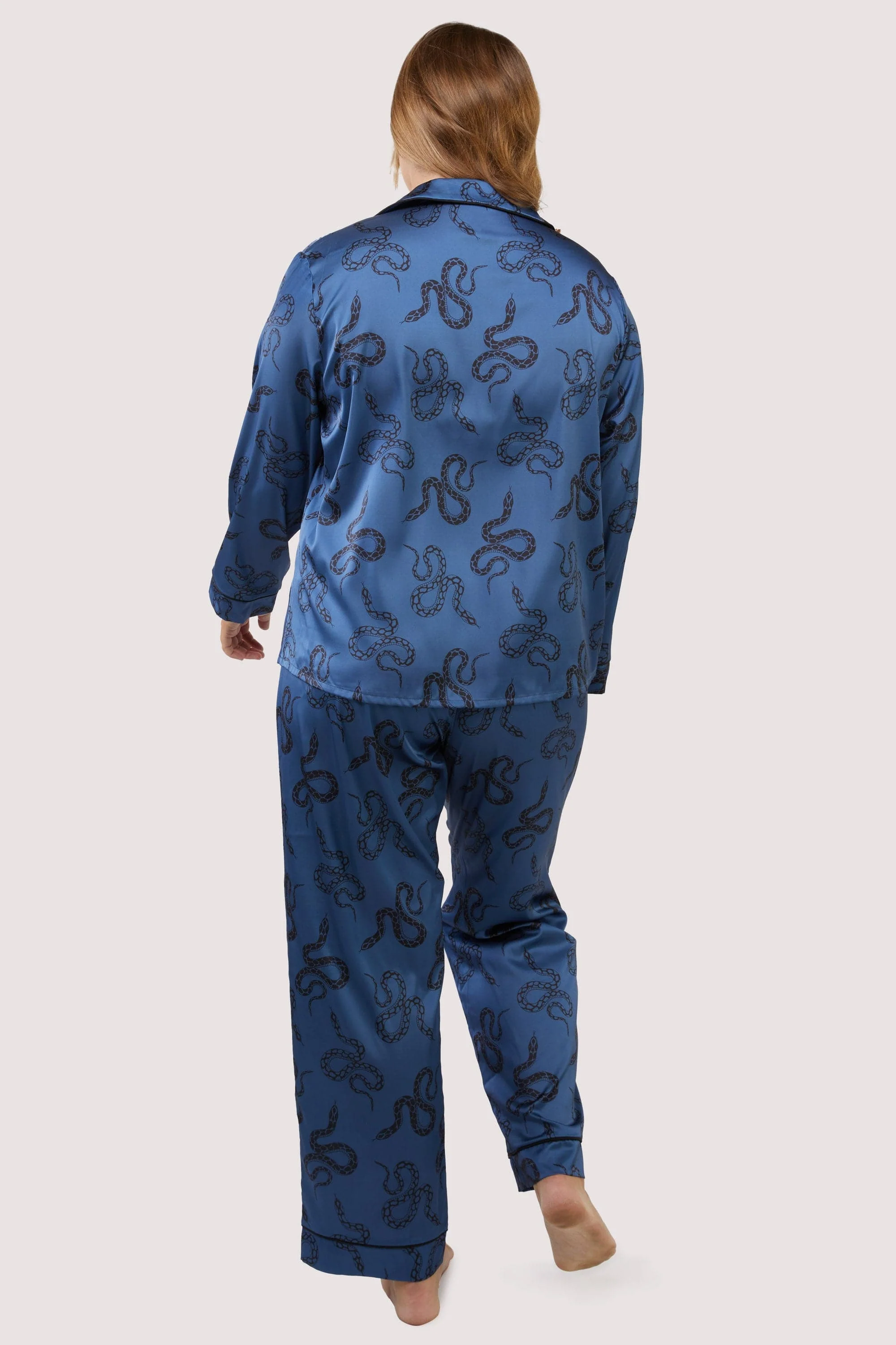 Blue Satin Snake Print Long Sleeve Pyjama Set - Image 7