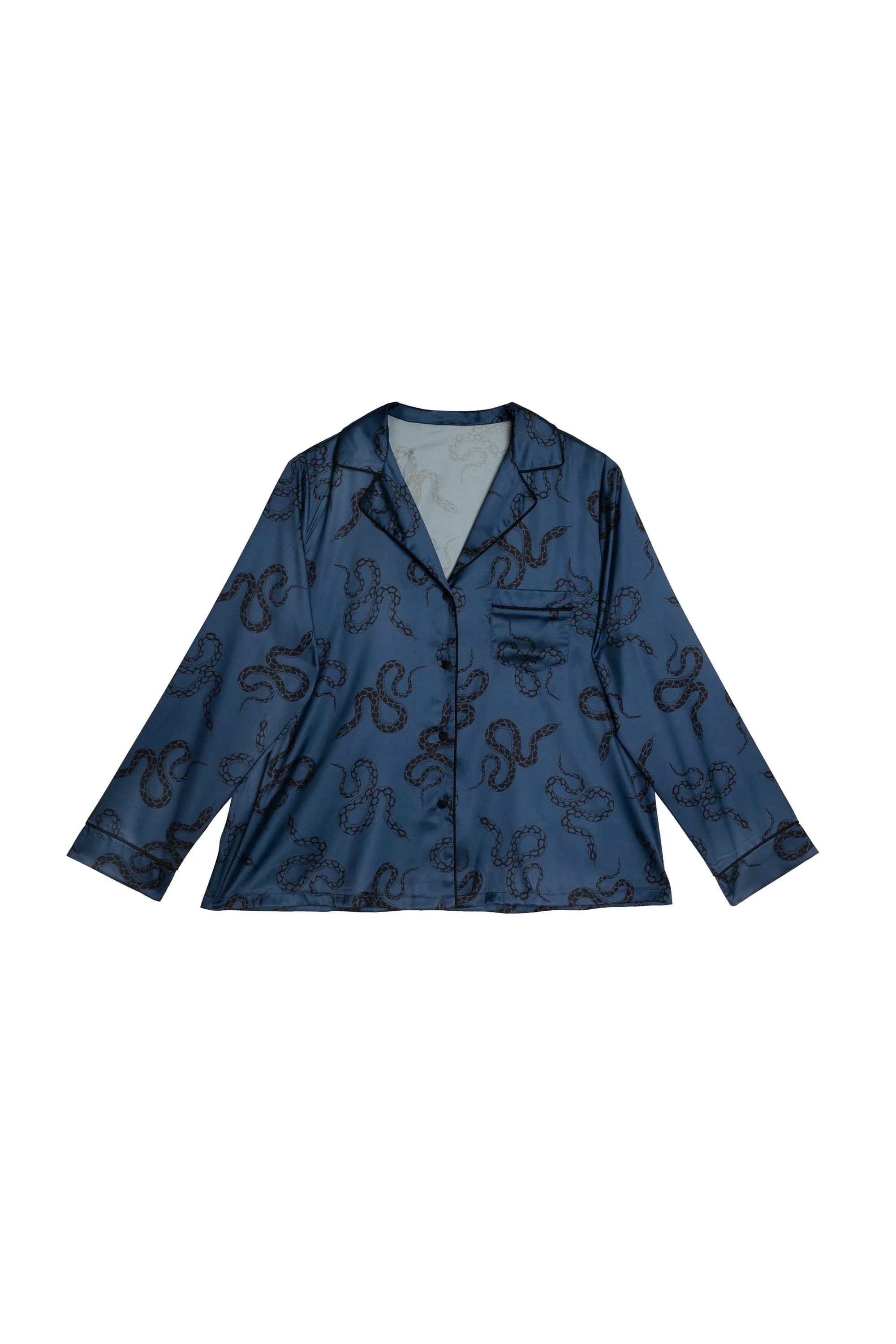 Blue Satin Snake Print Long Sleeve Pyjama Set - Image 8