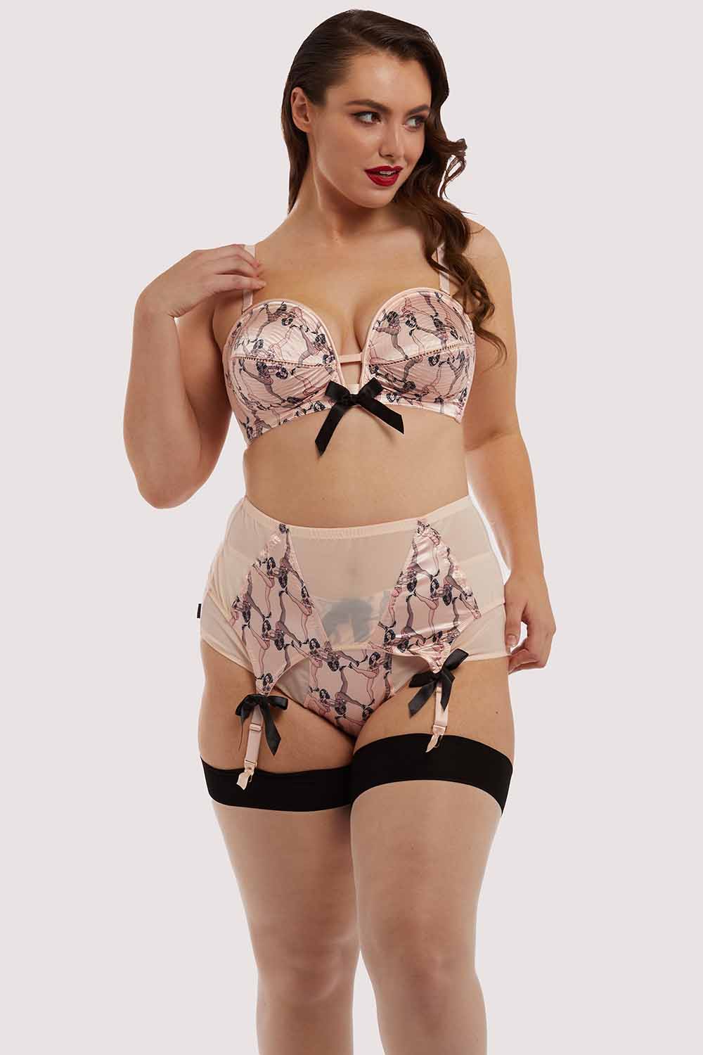 Showgirl 4 Straps Stitch Pink Suspender Belt - Image 8