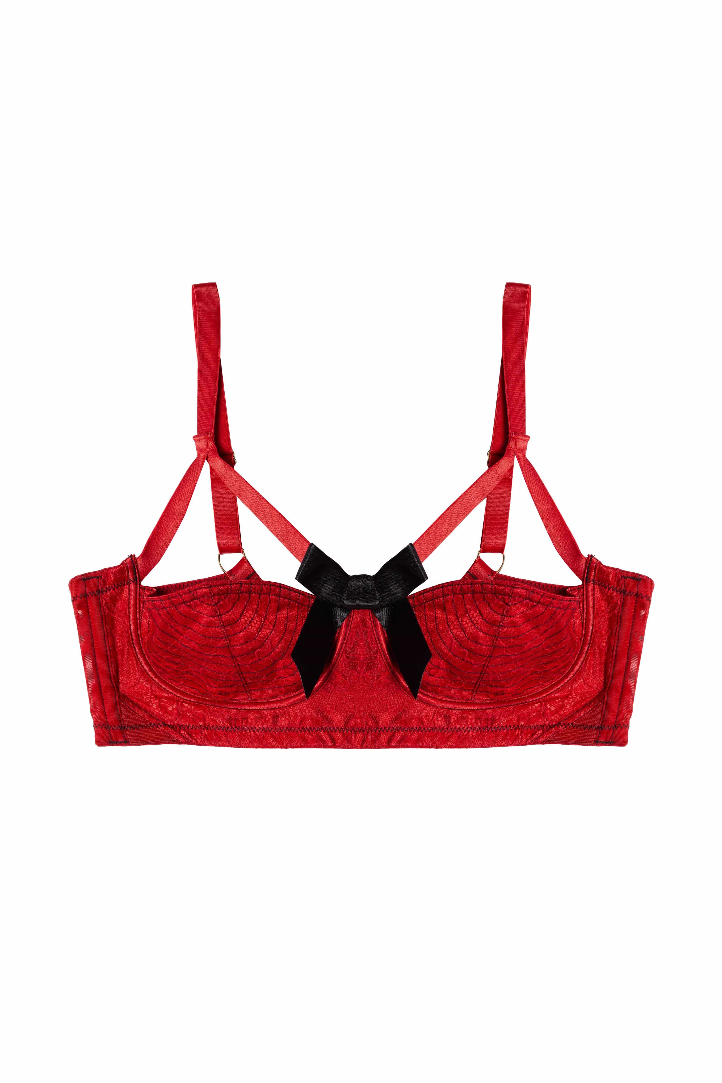 Elsie Lace Quarter Cup Bra Red - Image 5