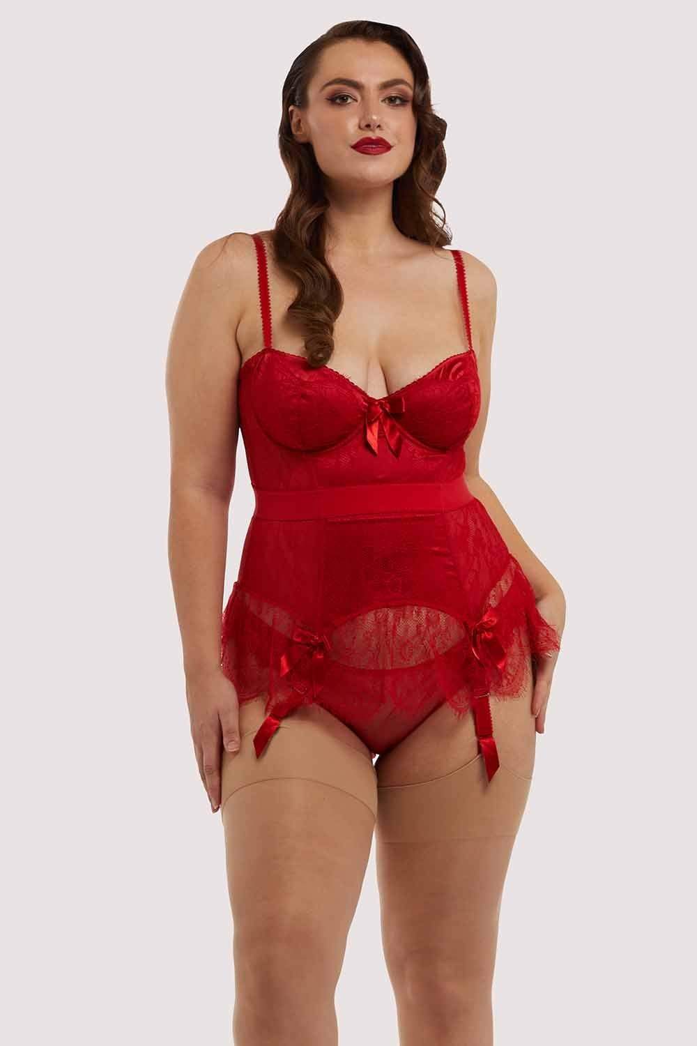 Red Tempest Lace Basque With Bows - Image 5