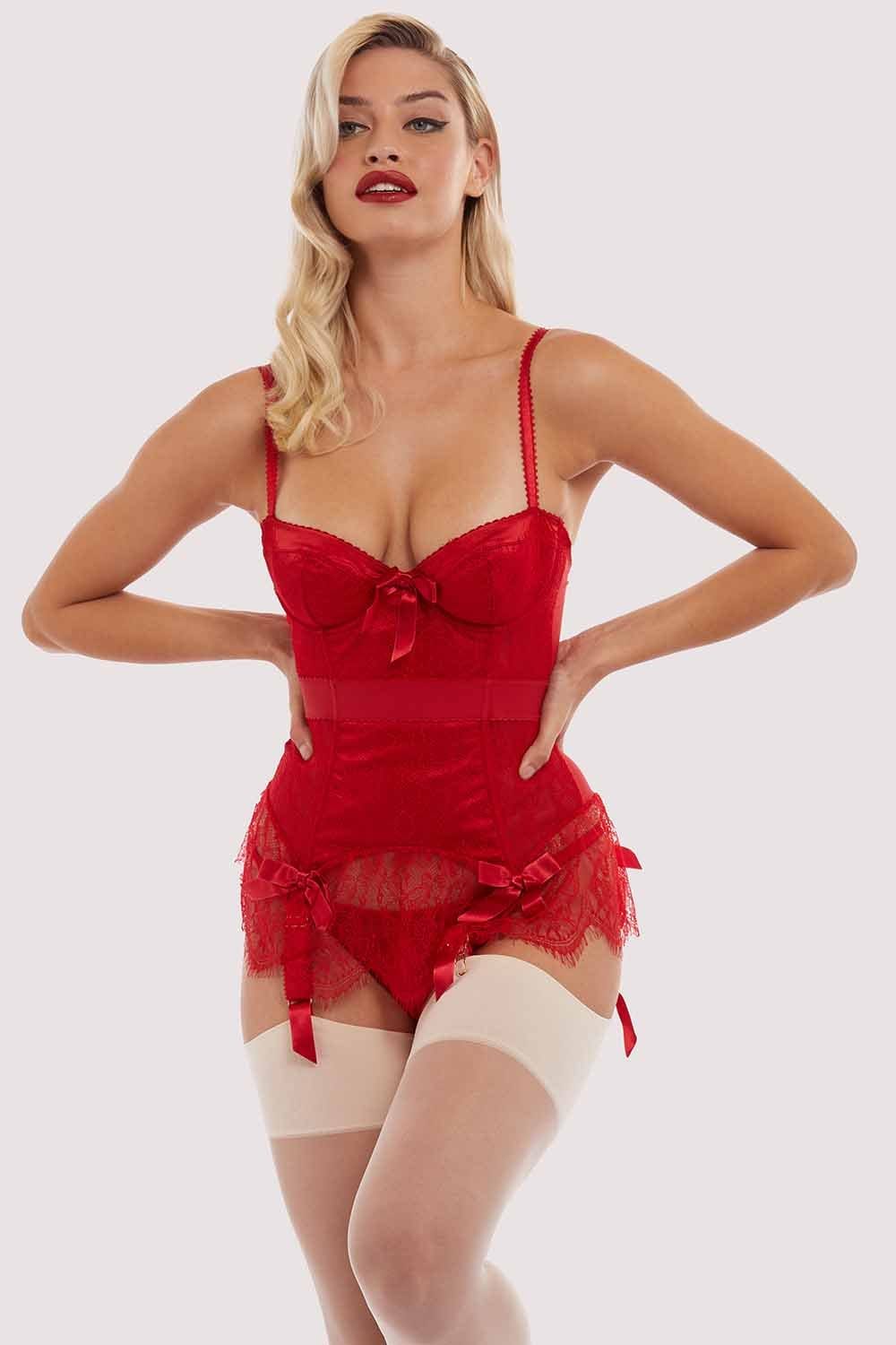 Tempest Lace Basque With Bows Red - Image 2