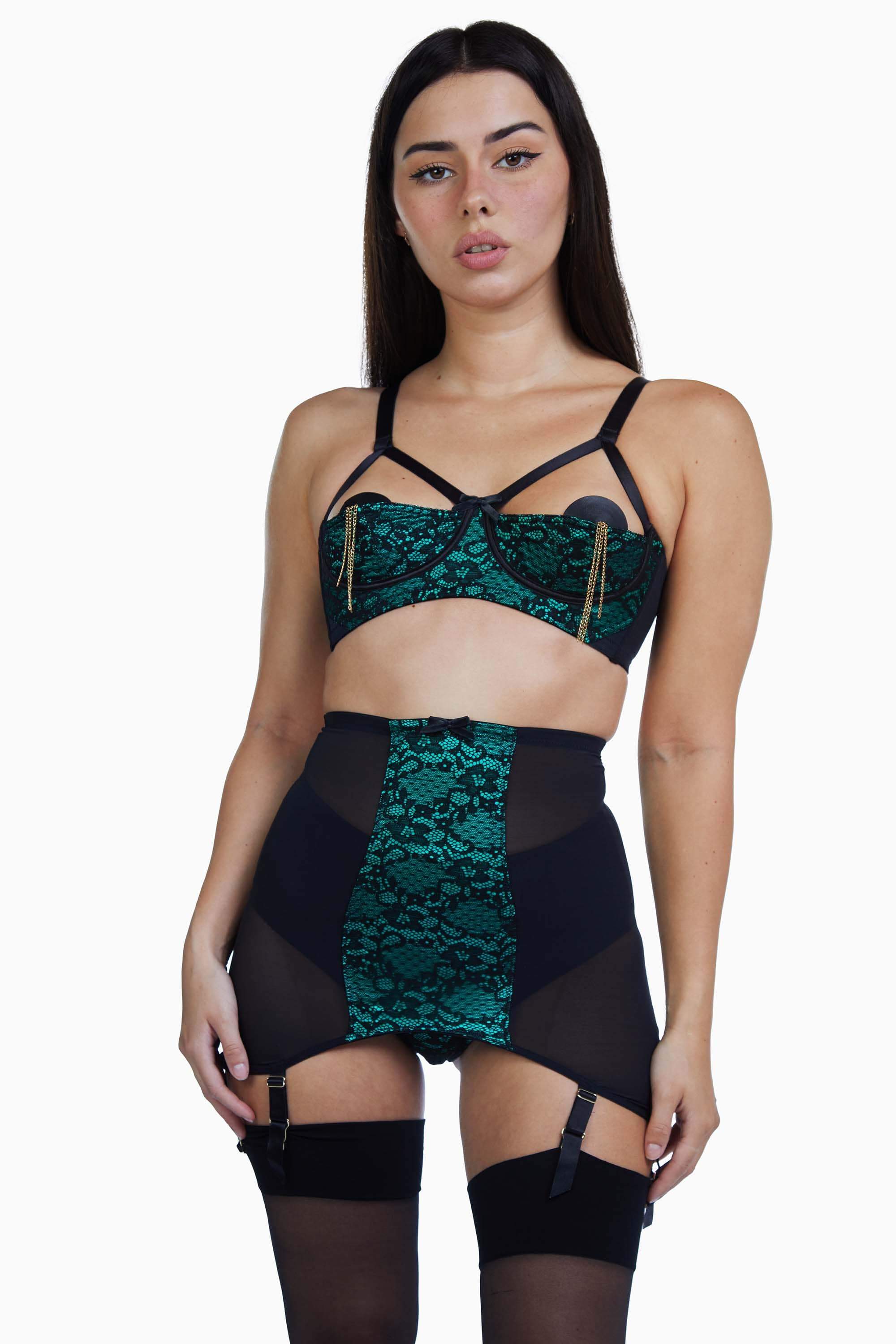 Bettie Page Elsie Emerald Green Lace Girdle - Image 4