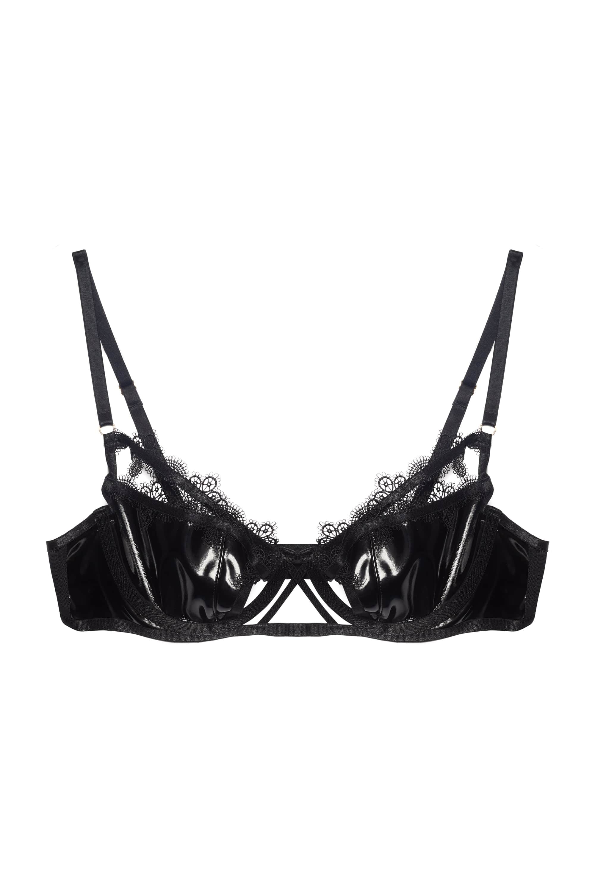 Brea Black Cut Out PVC and Lace Trim Balconette Bra - Image 4