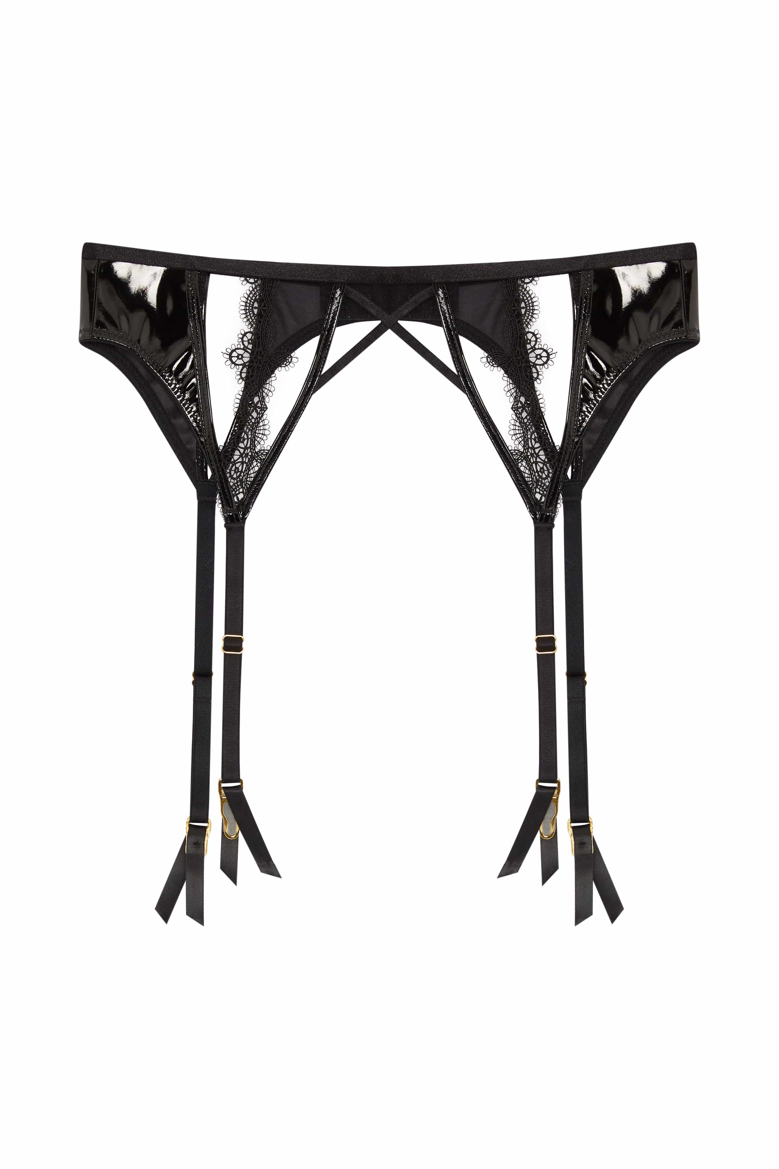 Brea Black Cut Out PVC and Lace Trim Suspender - Image 4
