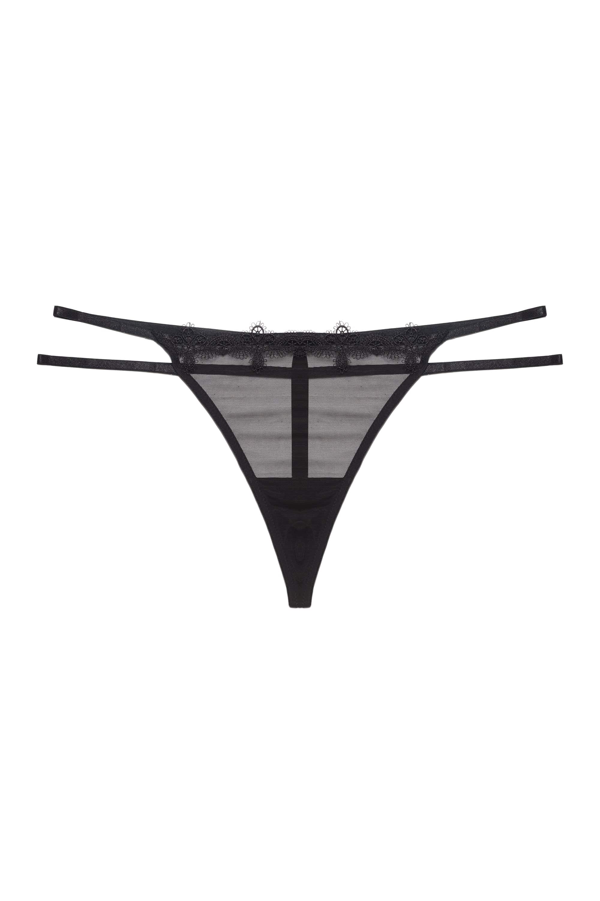 Brea Black Cut Out PVC and Lace Trim Thong - Image 4