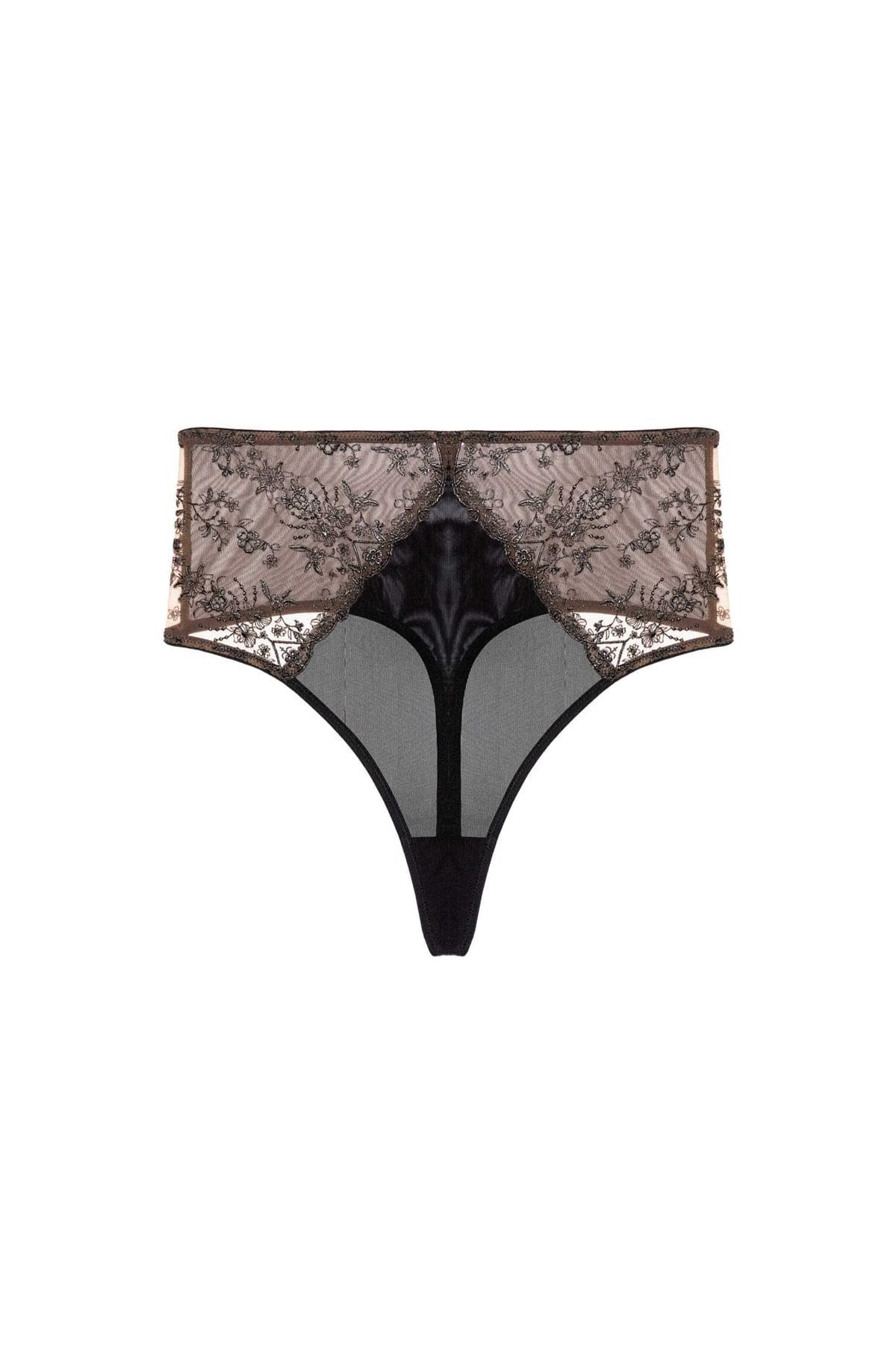 Cassia Black Custom Embroidery High Waisted Thong - Image 4
