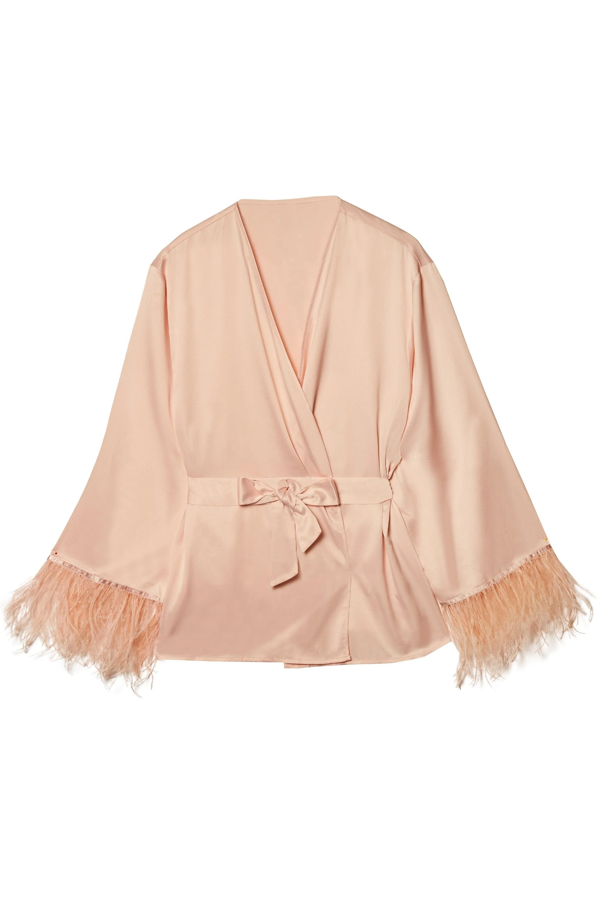 Cassiopeia Blush Pink Satin And Feather Kimono - Image 10