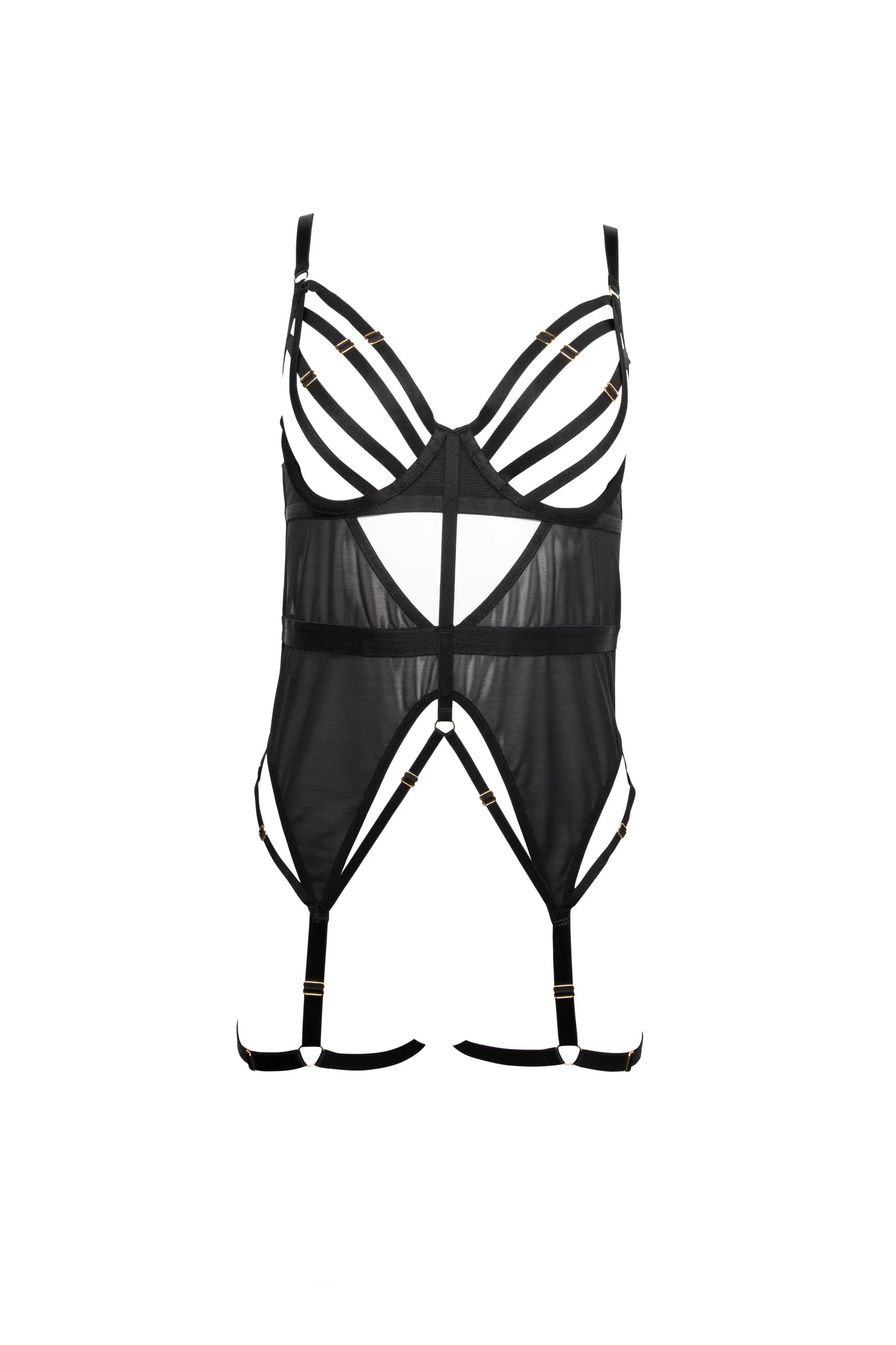 Chantal Black Wired Mesh Basque with Leg Harness - Image 5