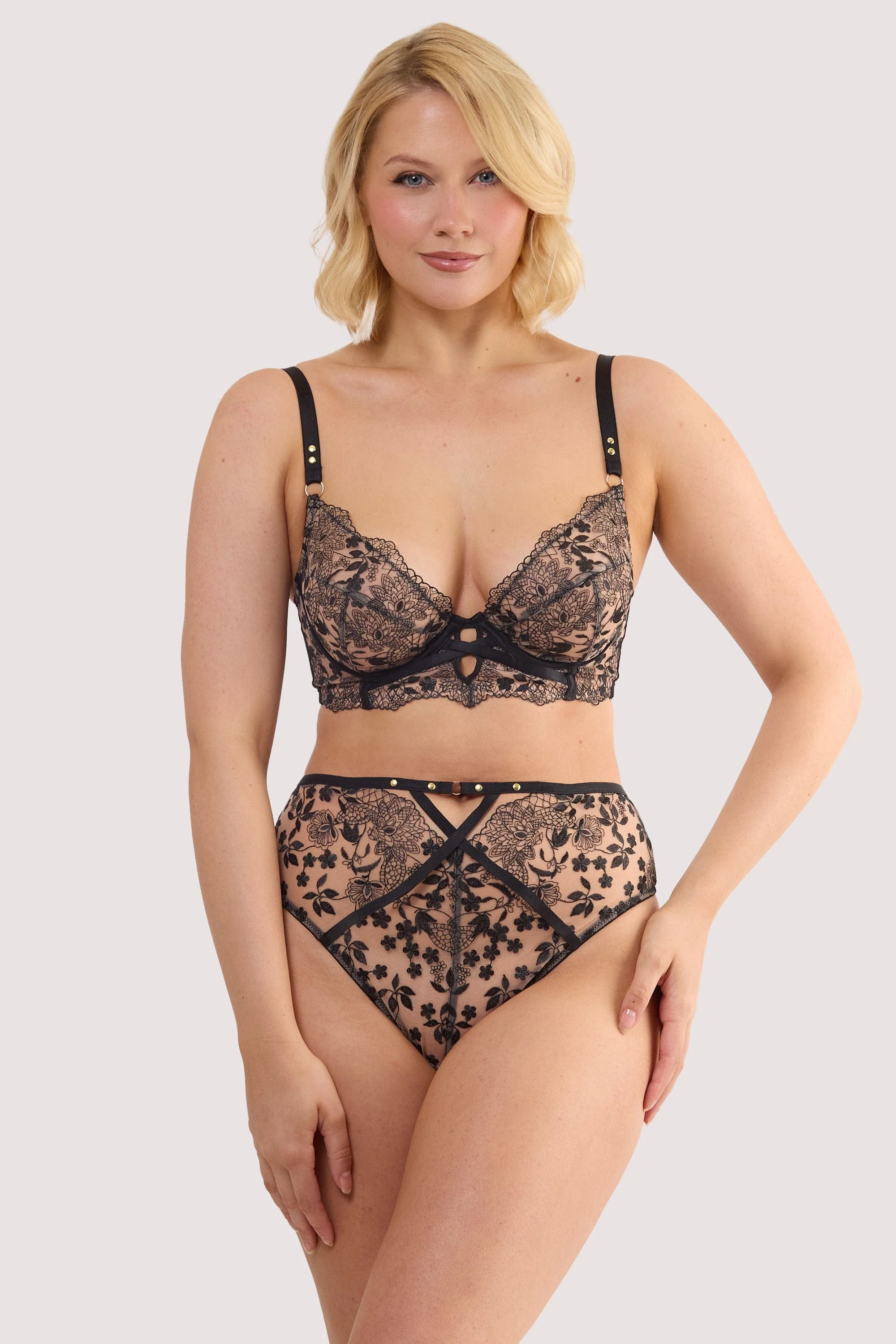 Cindy Black Floral Embroidery High Waist Thong - Image 4